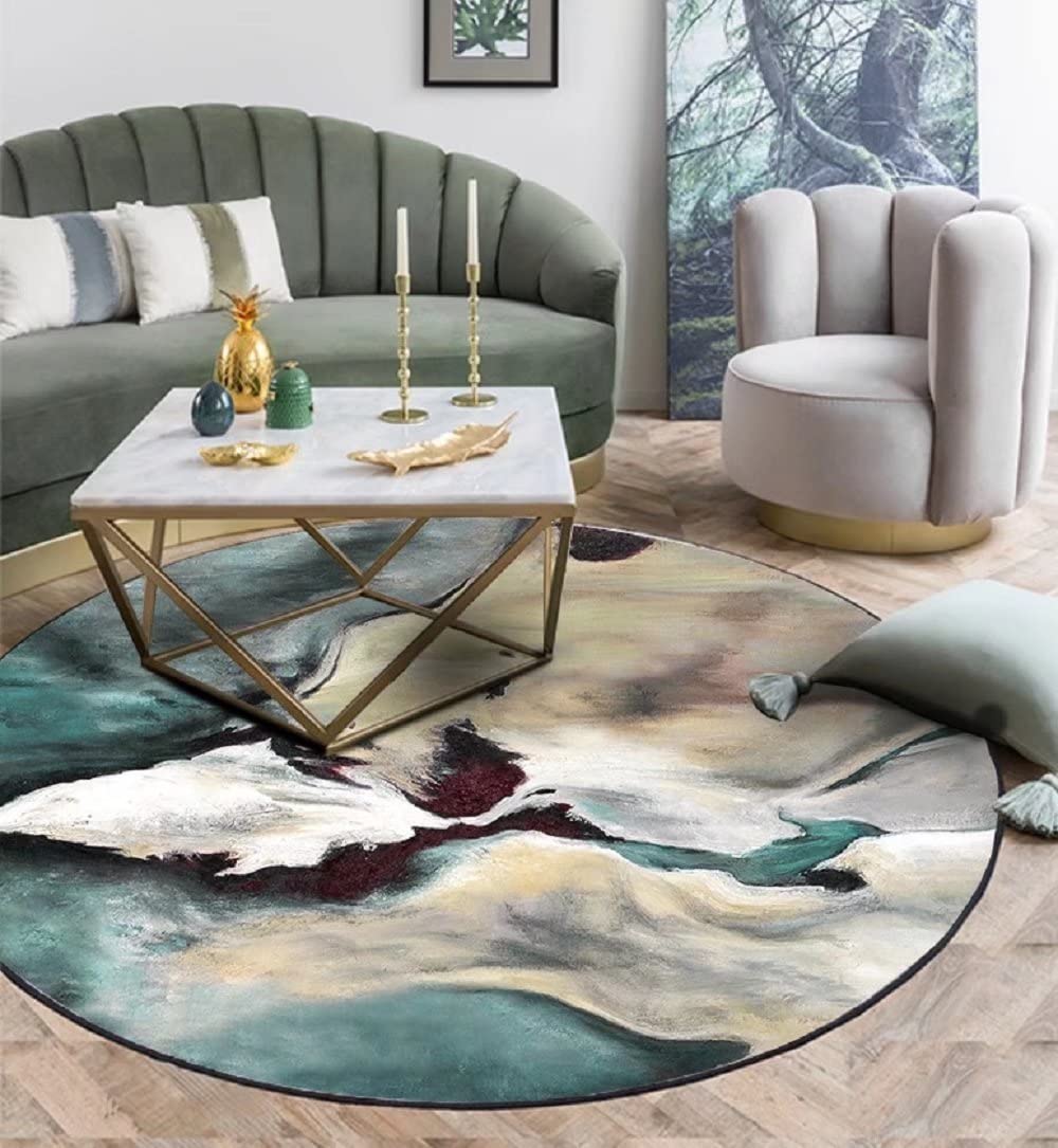5 ft Abstract Round Area Rug - Modern Teal Green Artistic Throw Rug for Bedroom, Living Room, Sofa - Soft Floor Mat for Home Decor & Interior Design | Perfect for Cozy Spaces, Boho Chic Style, and Contemporary Home Styling