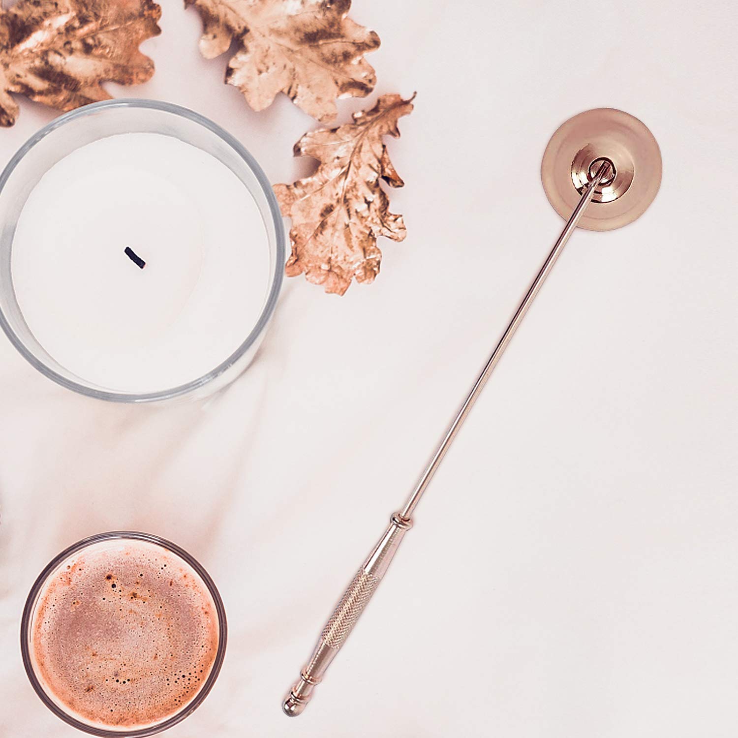Rose Gold Metal Candle Snuffer with Long Handle - Perfect for Aromatherapy & Jar Candles