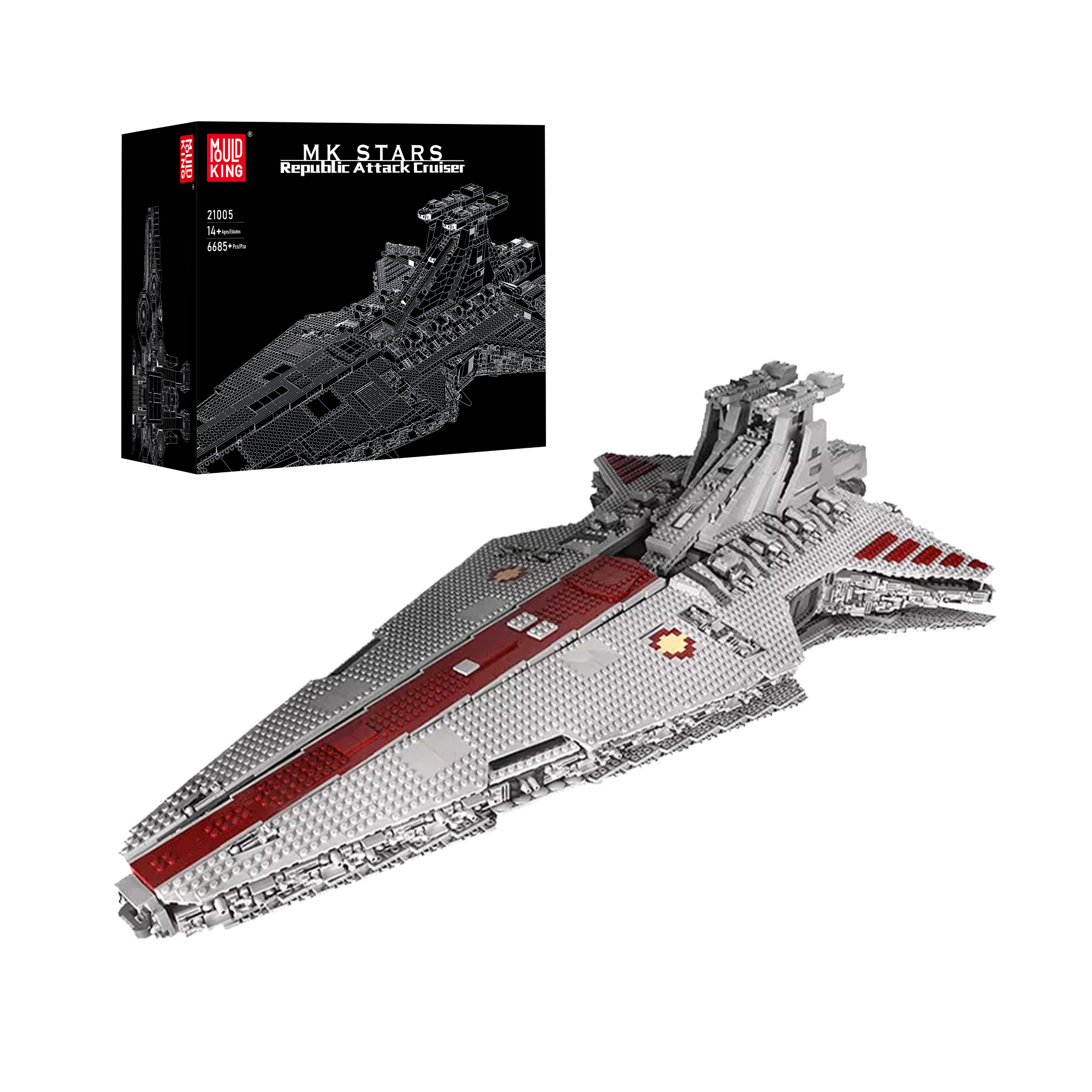 Mould King 21005 Venator Republic Attack Cruiser Building Set - 6,685 Piece Star Wars Lego-Compatible Model Kit for Adults & Collectors | Perfect for Display, Gifts, and Creative Play