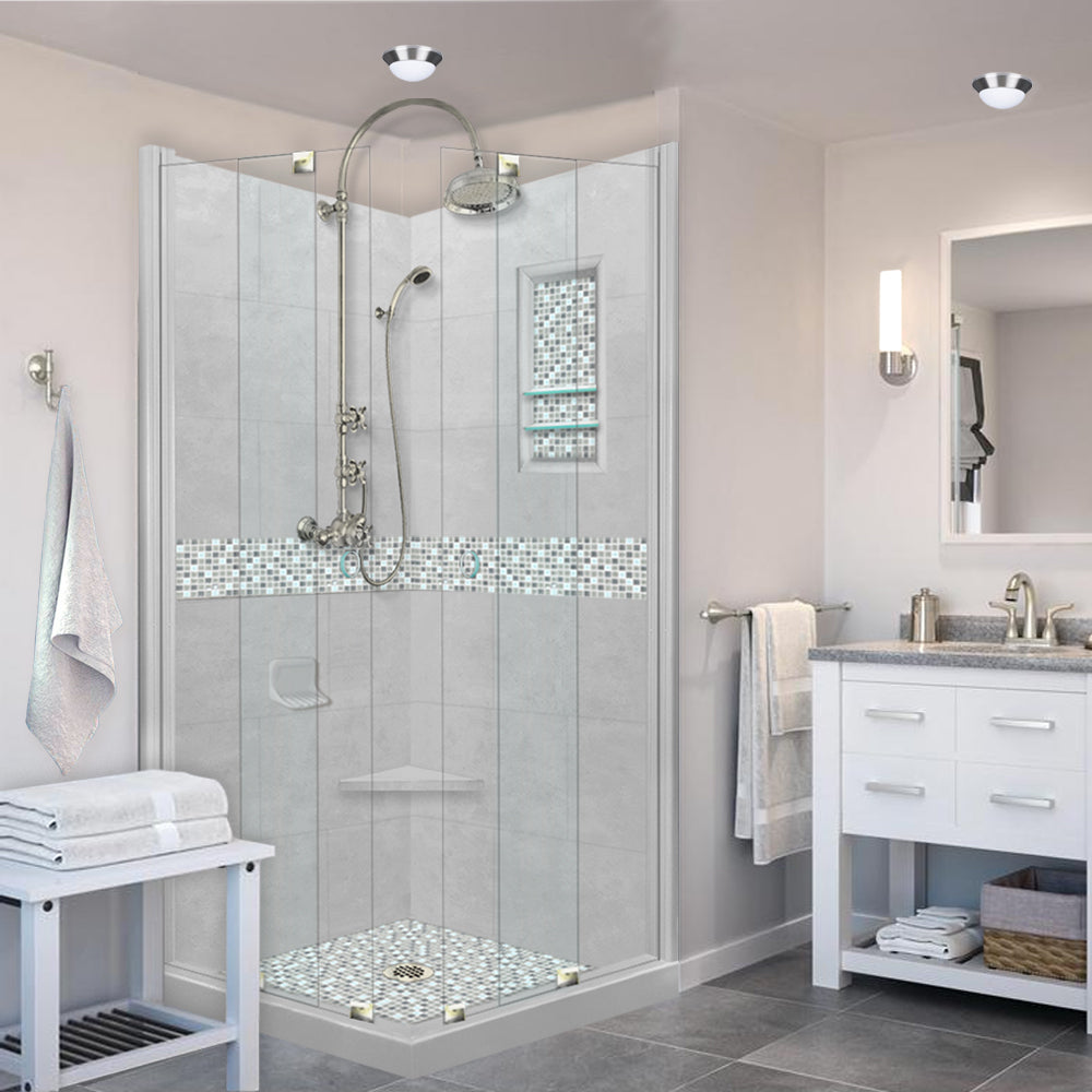 Portland Cement Sistine Stone & Del Mar Mosaic Tile Accent Kit for DIY Shower Remodel - Waterproof Bathroom Wall & Floor Tile Installation for Home Renovation