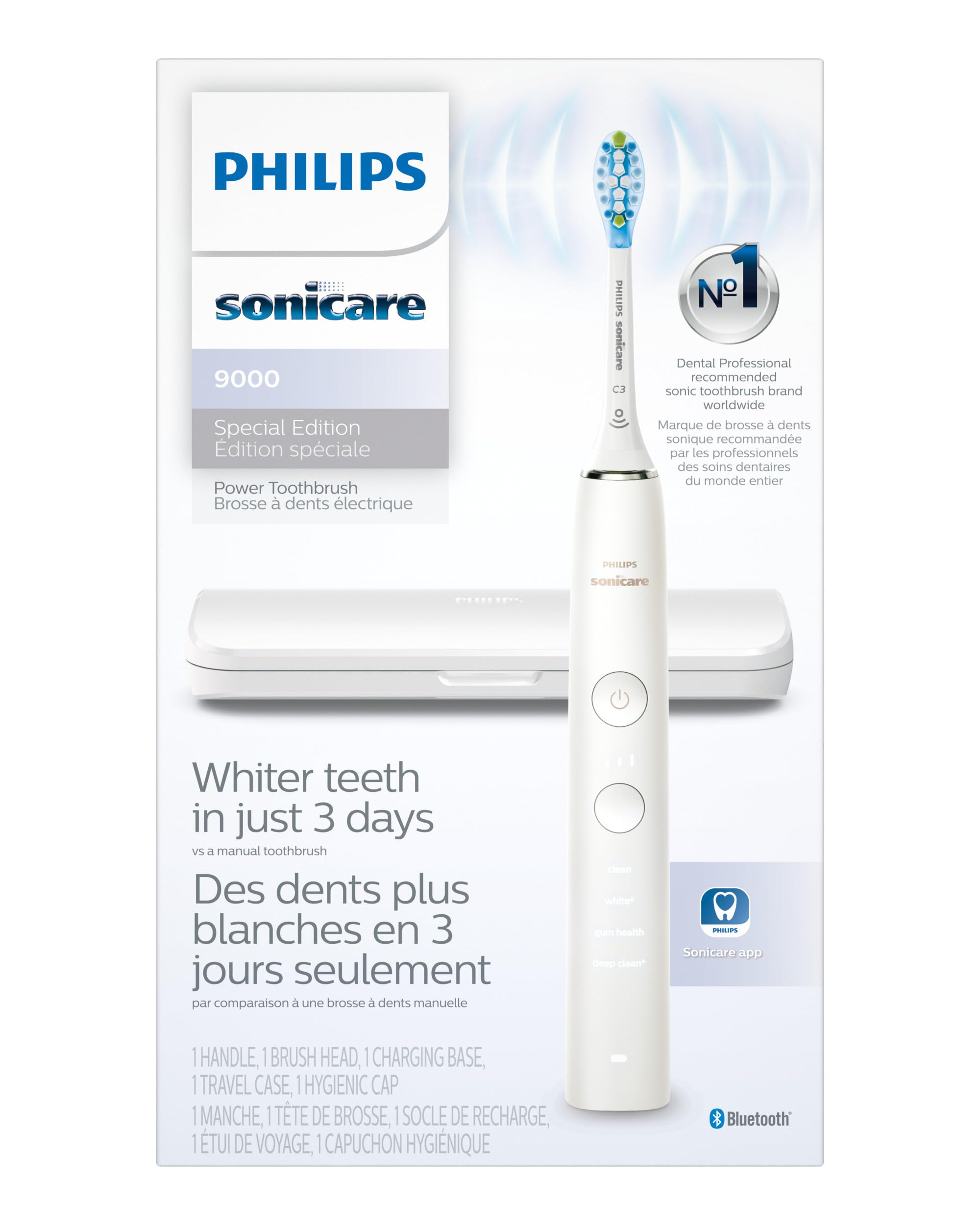 Philips Sonicare DiamondClean 9000 Special Edition Rechargeable Electric Toothbrush - HX9911/93 (White) | Professional Teeth Cleaning for Whitening & Gum Care | Perfect for Travel & Home Use