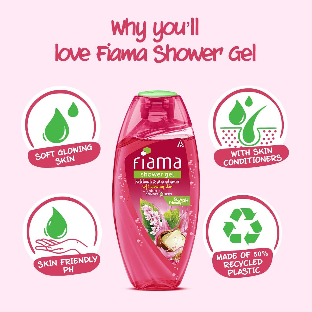 Fia..ma Patchouli & Macadamia Body Wash Shower Gel 250ml - Hydrating Moisturizing Formula for Soft Glowing Skin - Unisex Shower Gel for Women & Men - Perfect for Daily Skincare Routine & Spa-Like Bath Experience