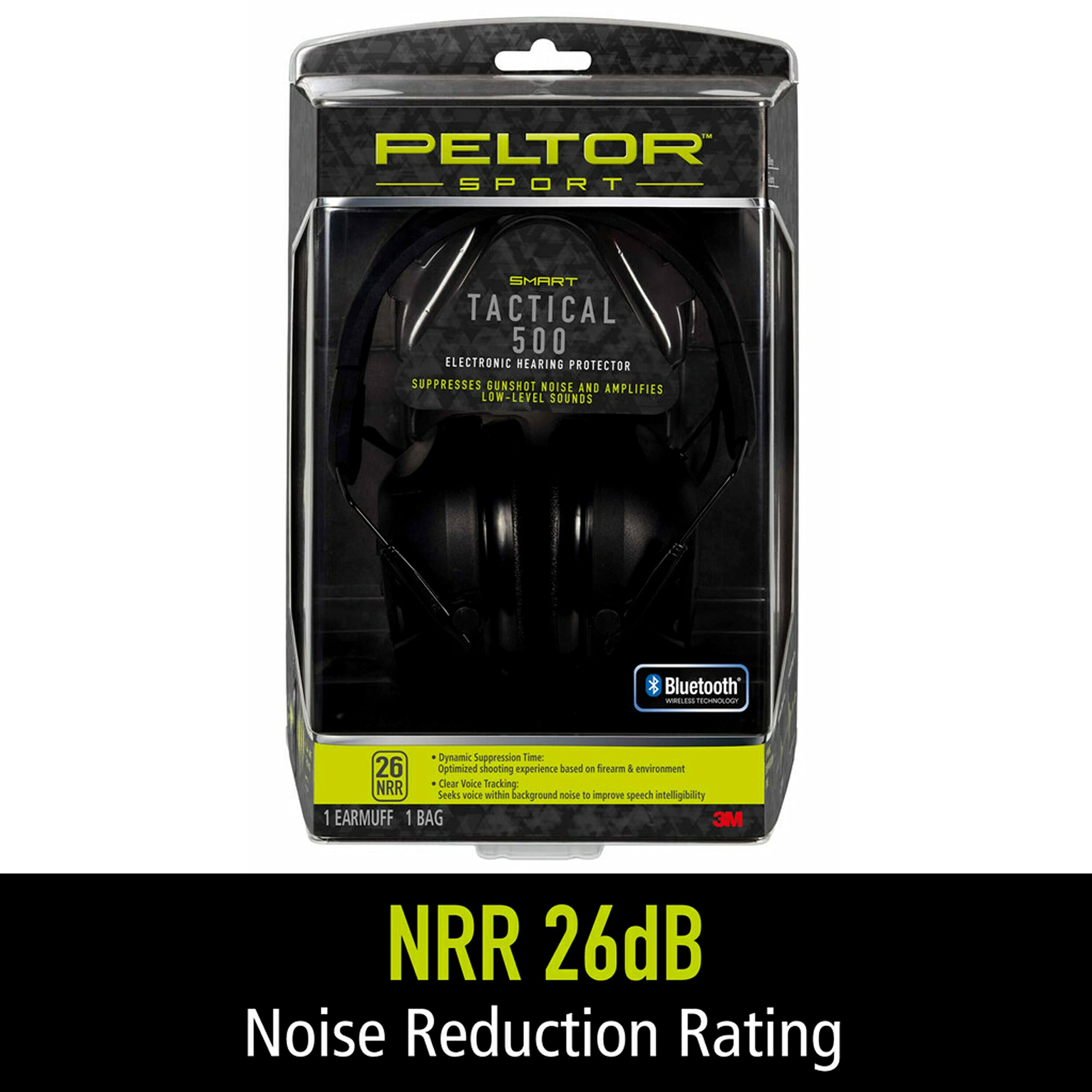 3M Peltor Sport Tactical 500 Smart Electronic Hearing Protector with Disposable Earplugs - Shooting Range, Hunting & Outdoor Noise Protection Gear