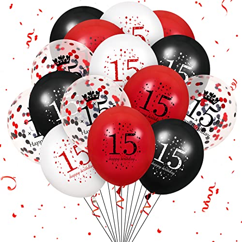 Red Black 15th Birthday Balloons