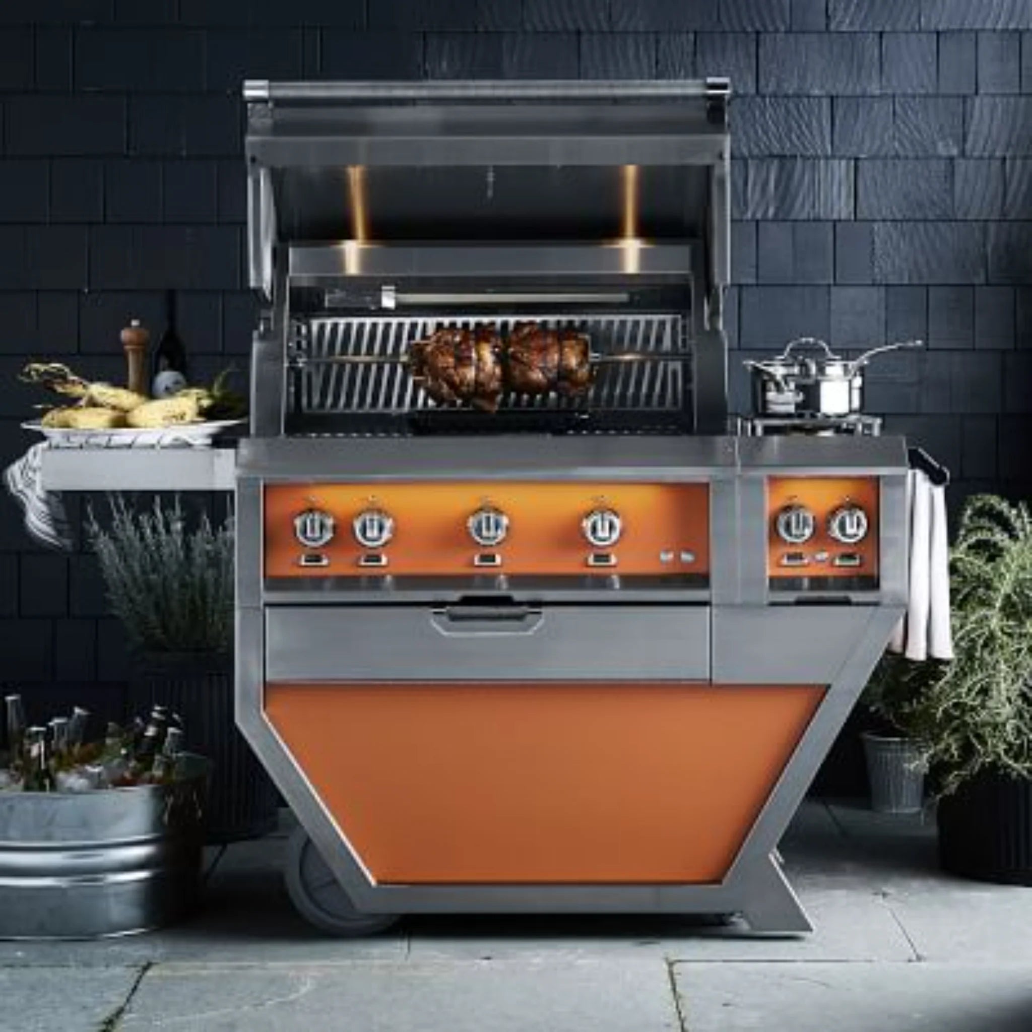 Hestan 36-Inch Deluxe Freestanding Gas Grill with Double Side Burner - Outdoor BBQ Grill for Backyard, Patio & Tailgating Parties - GBR36CX2