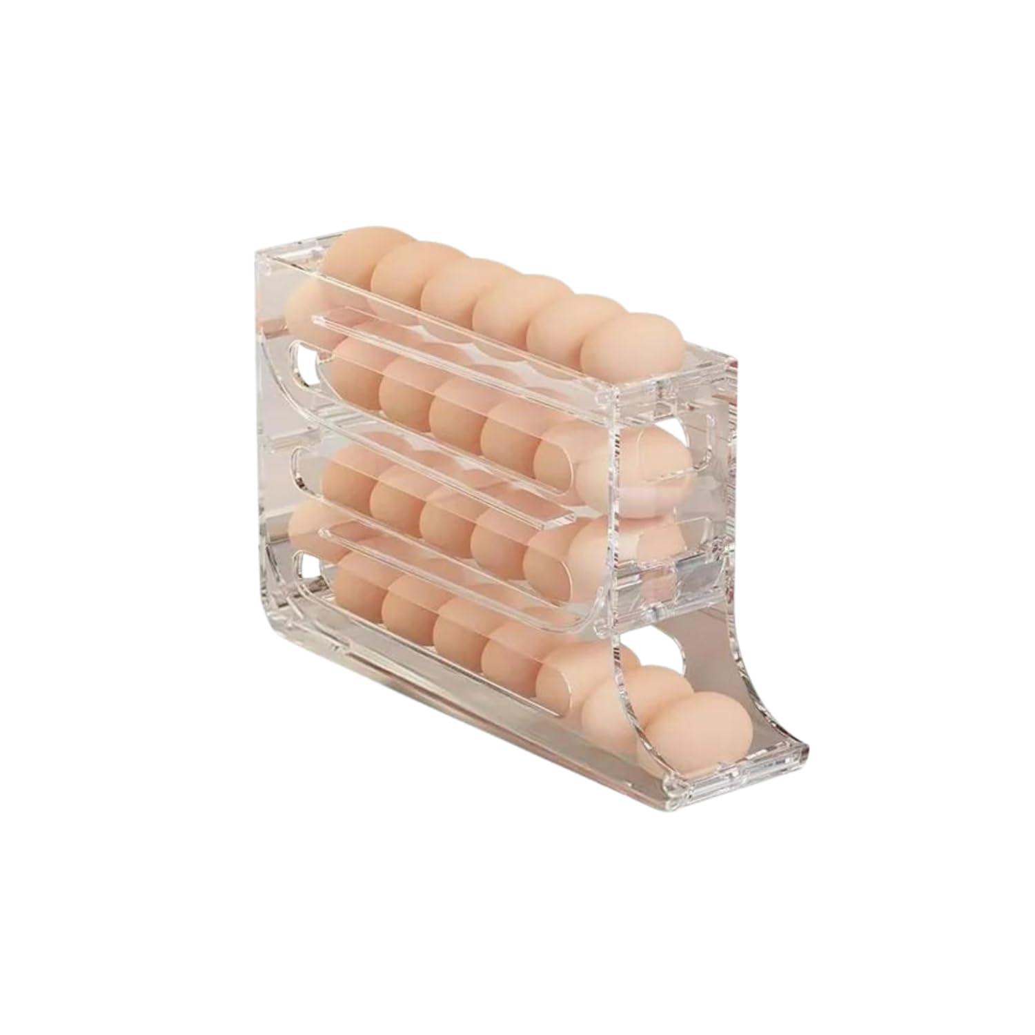 Auto Rolling Fridge Egg Organizer - Clear Plastic Egg Holder for Refrigerator | Space-Saving Kitchen Storage for Eggs | Perfect for Home, Restaurant & Breakfast Meal Prep