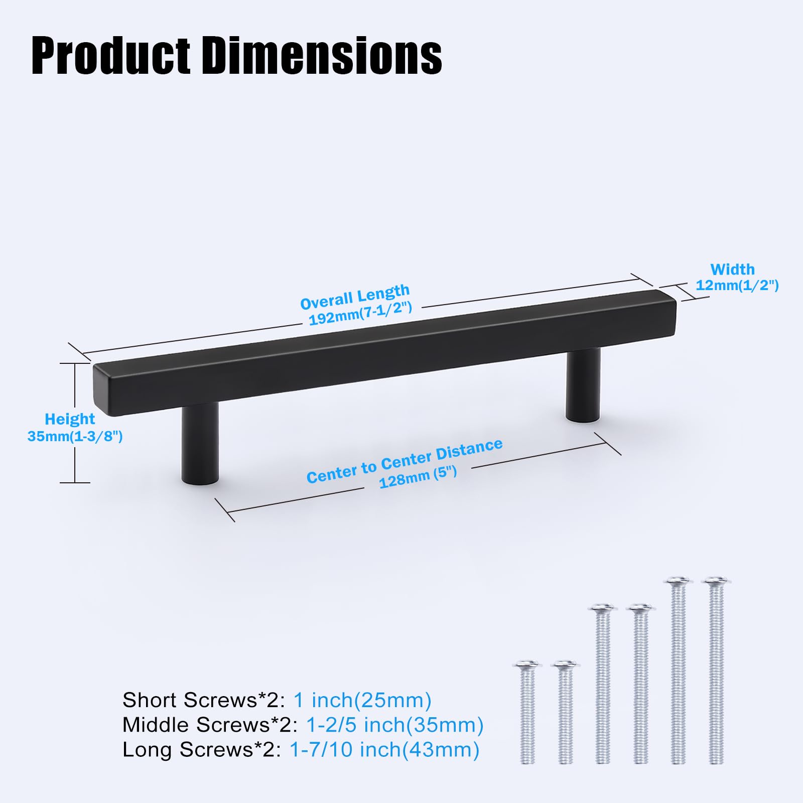 KNOBWELL 12 Pack 5 Inch Matte Black Modern Cabinet Handles - Square T Bar Drawer Pulls for Vanity, Nightstand, Closet (7.5
