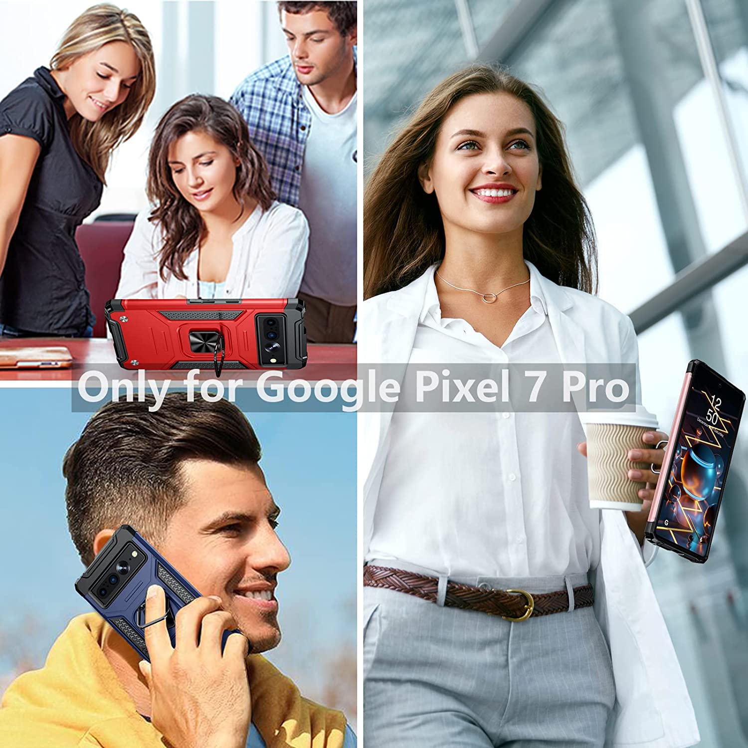 Google Pixel 7 Pro Ring Holder Case - Shockproof Protective Cover with Finger Stand & Kickstand for Hands-Free Viewing - Perfect for Work, Travel, and Daily Use