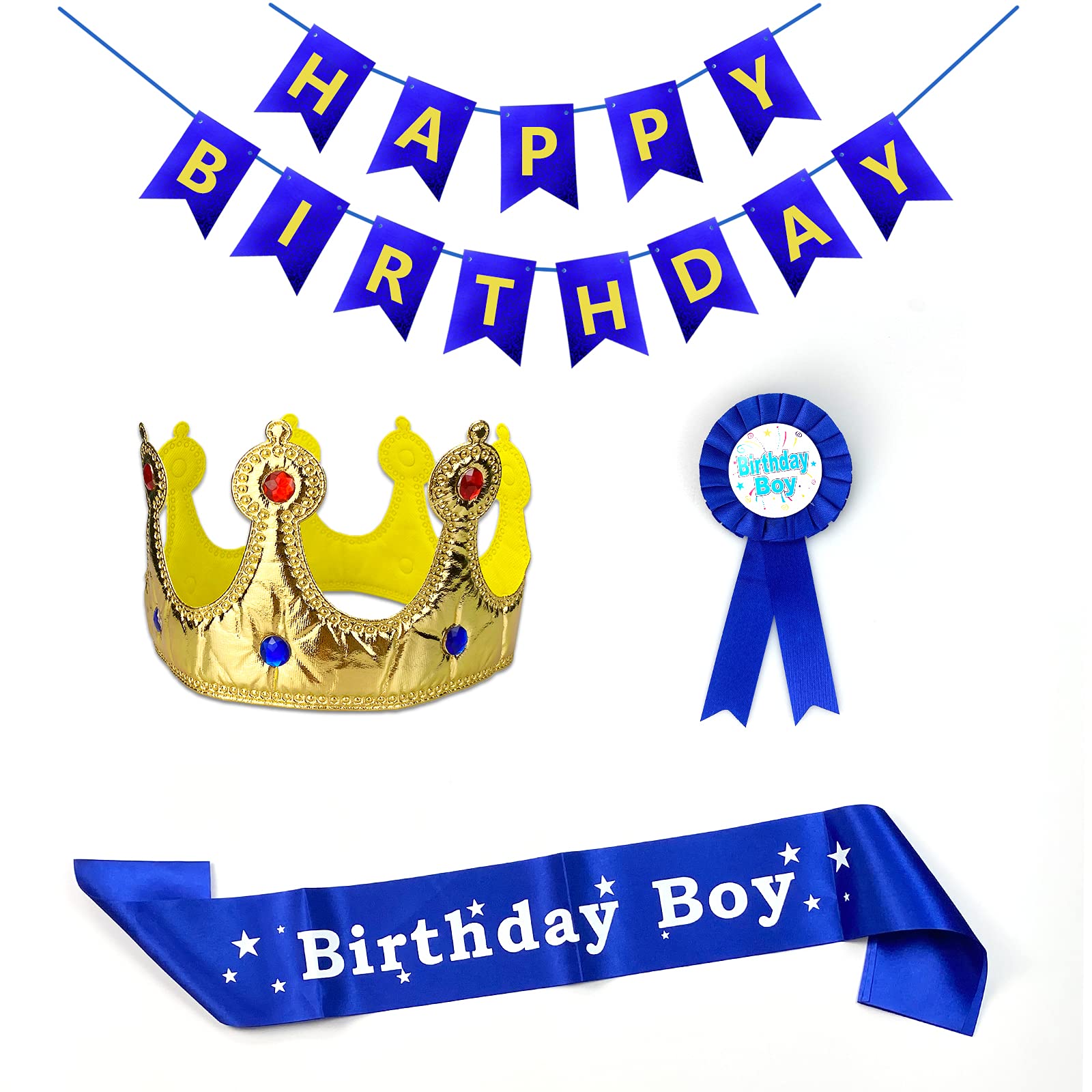 Birthday King Crown for Boys - Birthday Party Accessory Set with Sash & Button Pins - Happy Birthday Banner & Dress Up Decorations for Kids Birthday Celebrations - Perfect for Birthday Parties, Photo Booths & Themed Events