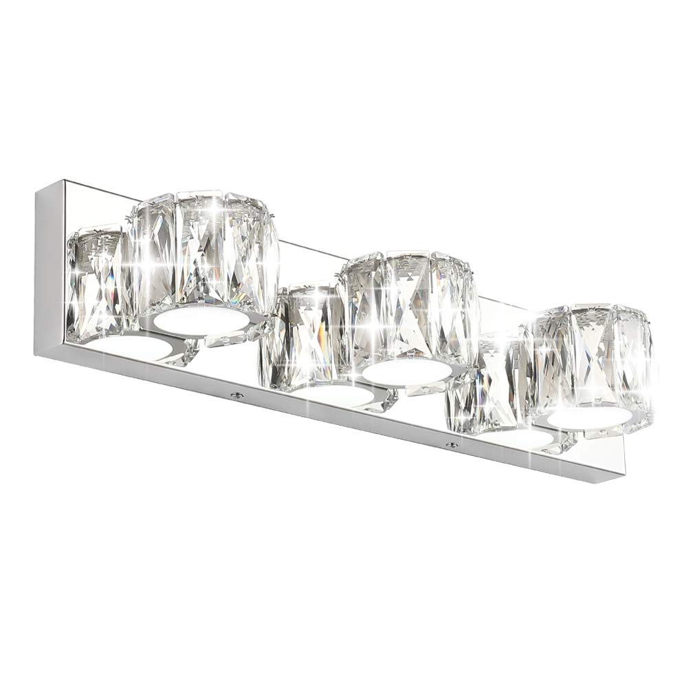 Aipsun 3-Light Crystal LED Vanity Mirror Lights - Modern Bathroom Lighting Fixture (White) for Makeup & Dressing