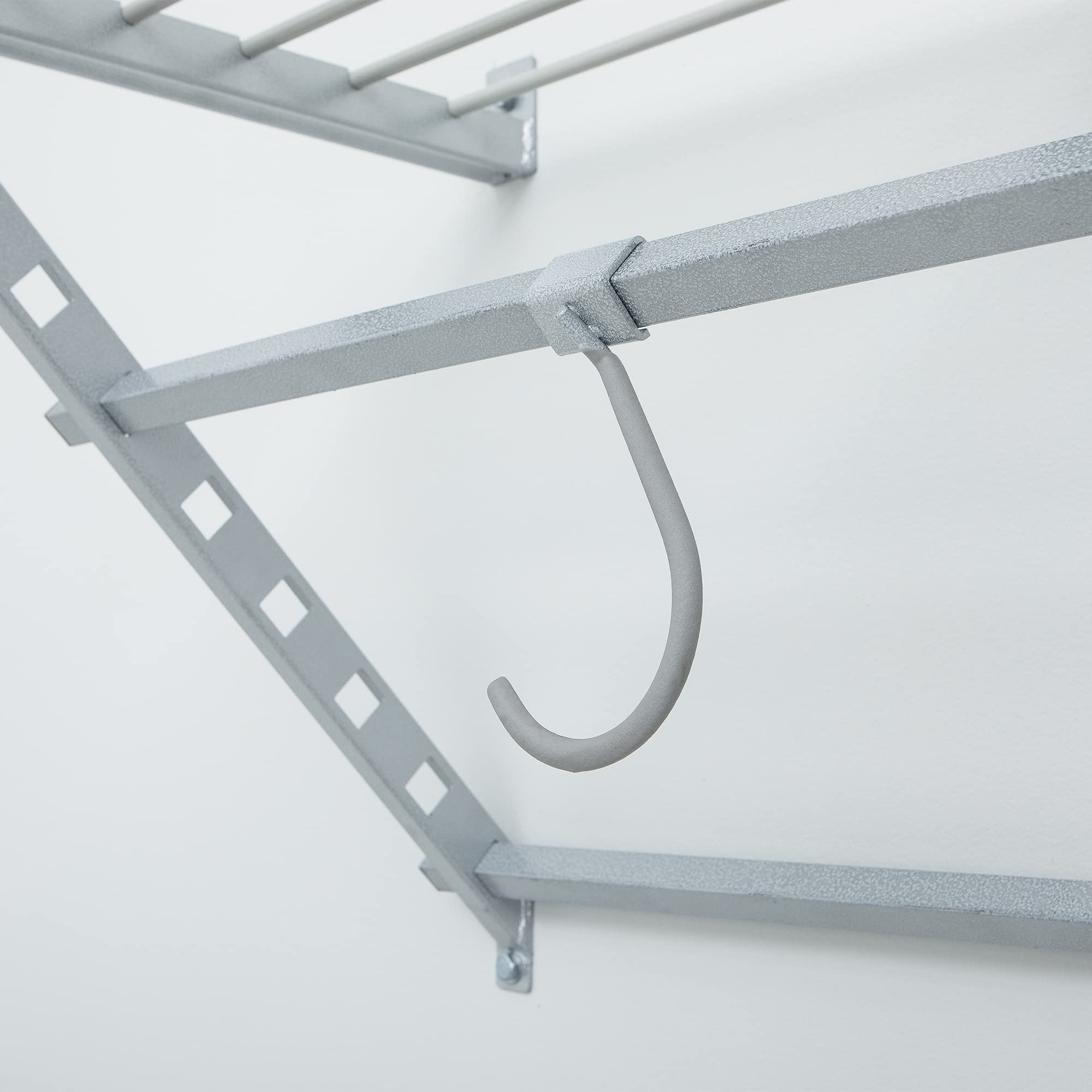 32 Inch Wide Wall Mounted Utility Storage Rack with 4 Bike Hooks & 20 Inch Deep Shelf - White | Garage Organization, Bike Storage, Home & Workshop Shelving Solution
