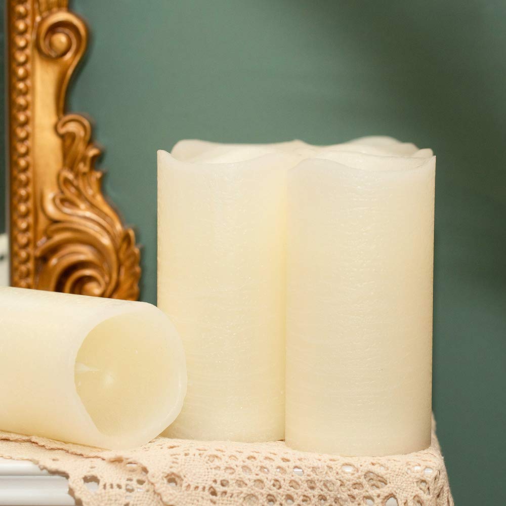 Premium Flameless LED Candles Set of 6 - Real Wax Battery Operated Pillar Candles with 10-Key Remote & 24H Timer (3x6 Inch) - Perfect for Home Decor, Weddings, and Relaxing Ambiance