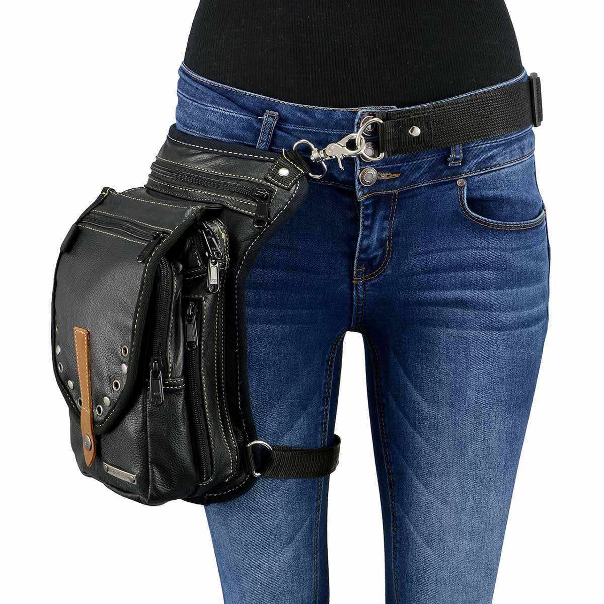 Milwaukee Leather MP8899 Conceal Carry Thigh Holster Bag - Black Leather Waist Belt for Pistol & Accessories - Perfect for Hiking, Travel & Outdoor Activities