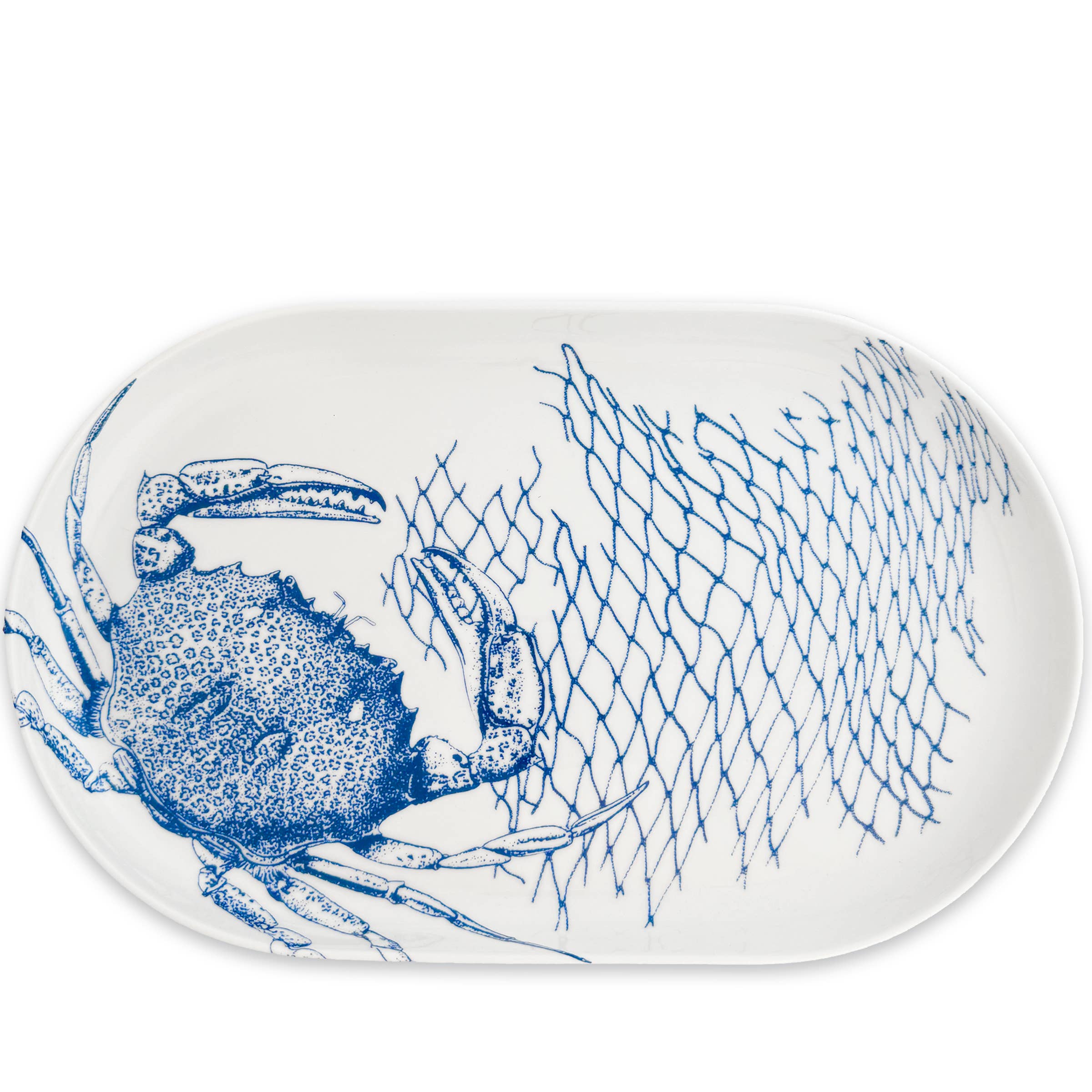 Blue and White Crab Oval Platter - Handmade Ceramic Serving Dish for Seafood, Appetizers, and Party Snacks | Perfect for Coastal Dining, Beach Themed Parties, and Home Decor