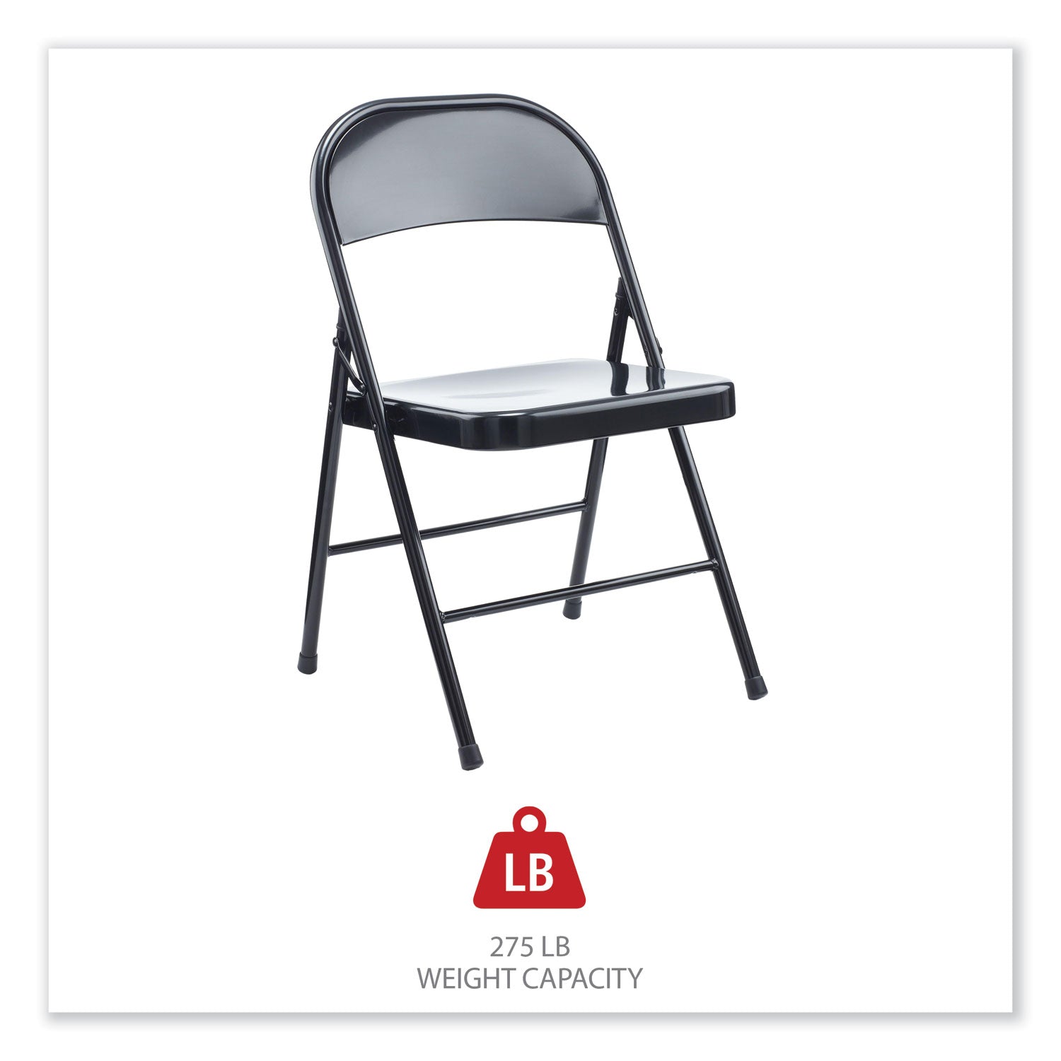 Alera® Heavy Duty Steel Folding Chair Without Arms - 275 lb Weight Capacity - Black Seat & Frame - 4-Pack for Home, Office, Events & Outdoor Use