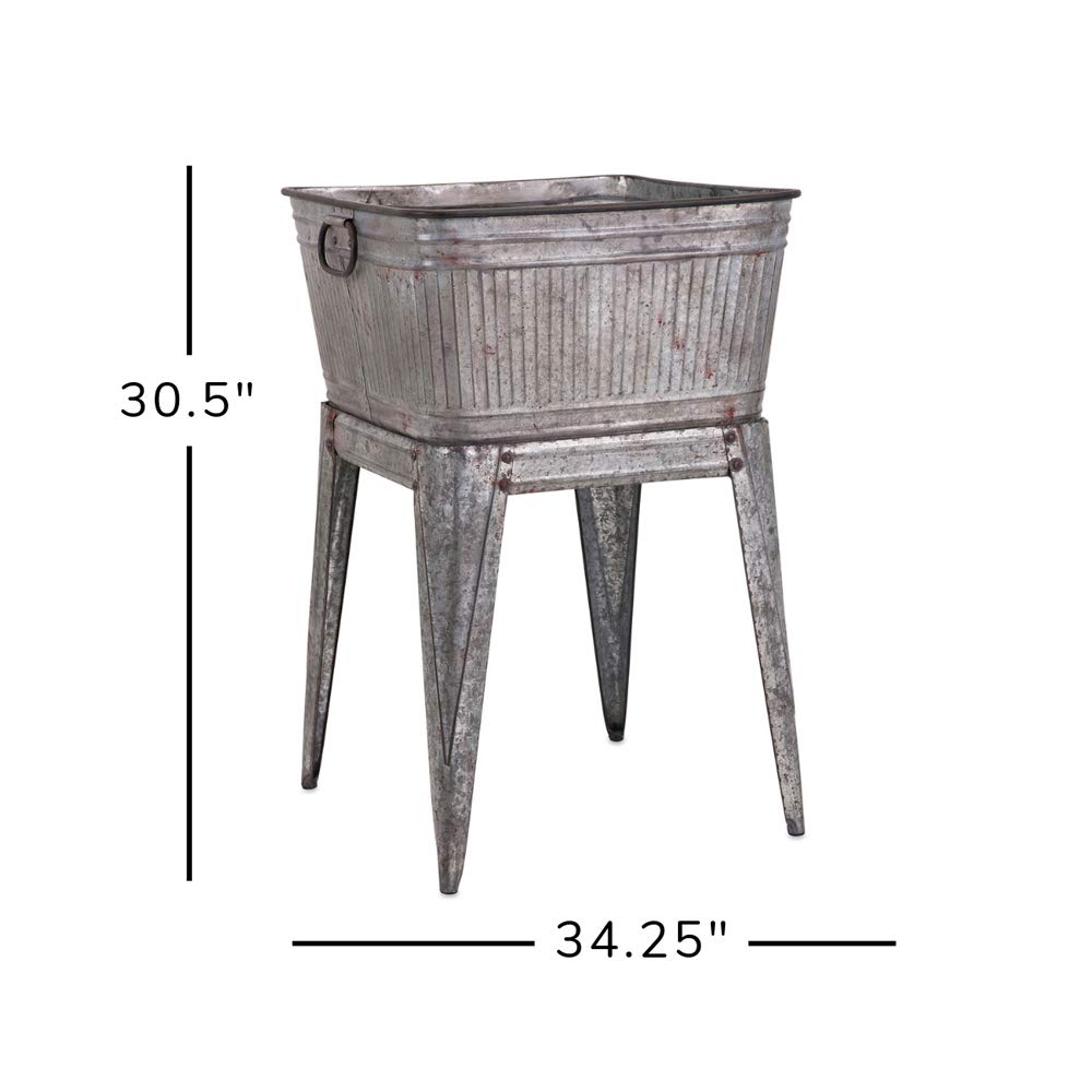 IMAX 65345 Perryman Galvanized Beverage Tub with Stand - Lightweight Iron Drink Cooler for Parties, Camping & Outdoor Use | Perfect for Pet Bathing, Firewood Storage, Vegetable Display & Wine Chilling