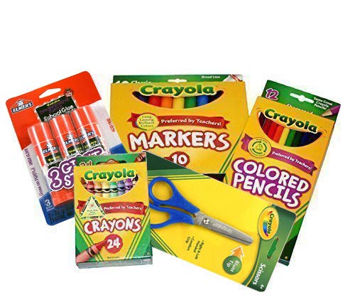Crayola Back to School Essentials Kit - 24 Crayons, 10 Washable Markers, 12 Colored Pencils, 5 Glue Sticks & Safety Scissors - Perfect for Classroom, Homeschool & Art Projects