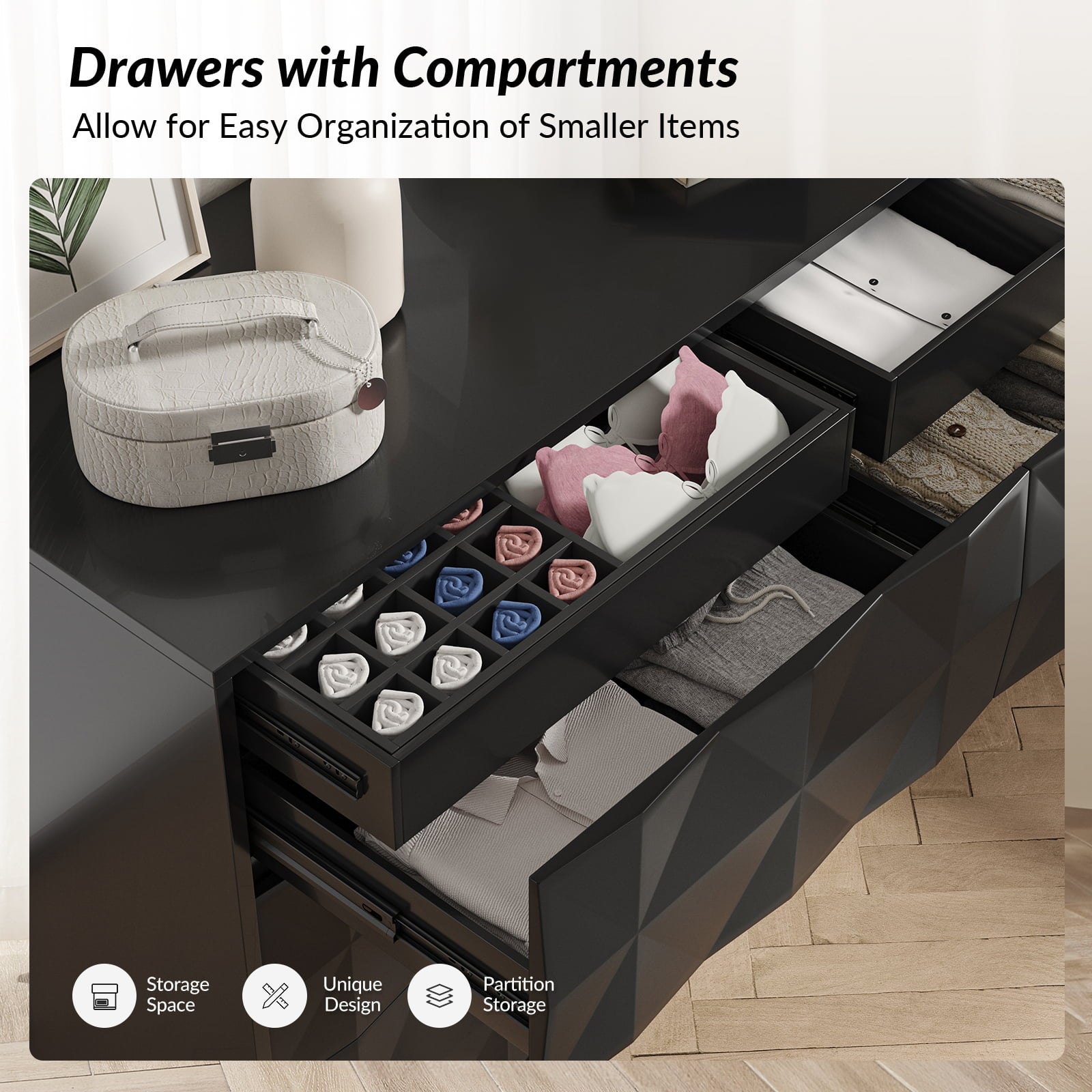 Modern 6-Drawer Dresser with Geometric Design - 50