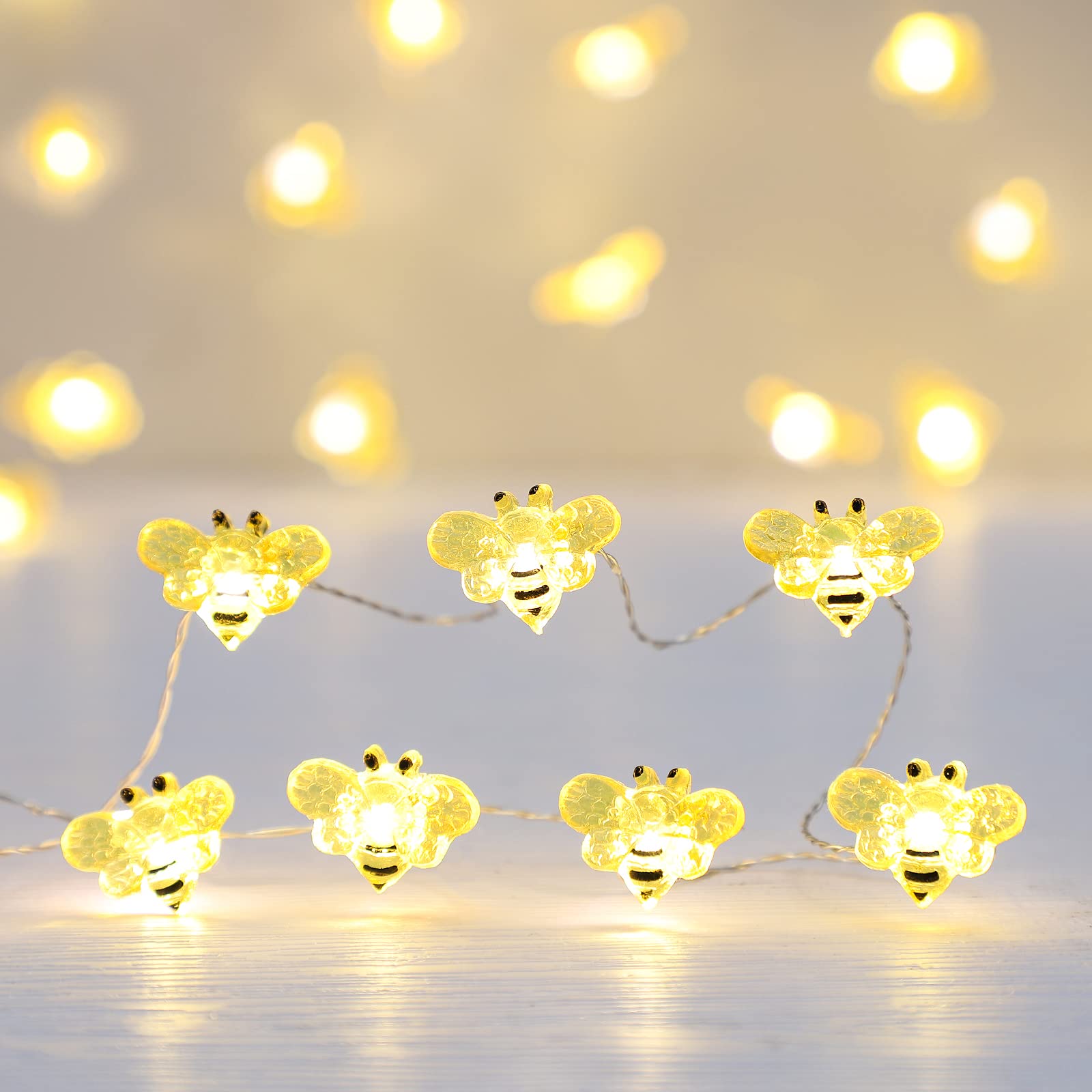 Honey Bee Fairy String Lights - 10 Ft 40 LED USB/Battery Operated Twinkle Lights for Garden, Party, Indoor Holiday Tree & Festival Decorations - Perfect for Weddings, Christmas, Bedroom, Patio and Outdoor Decor