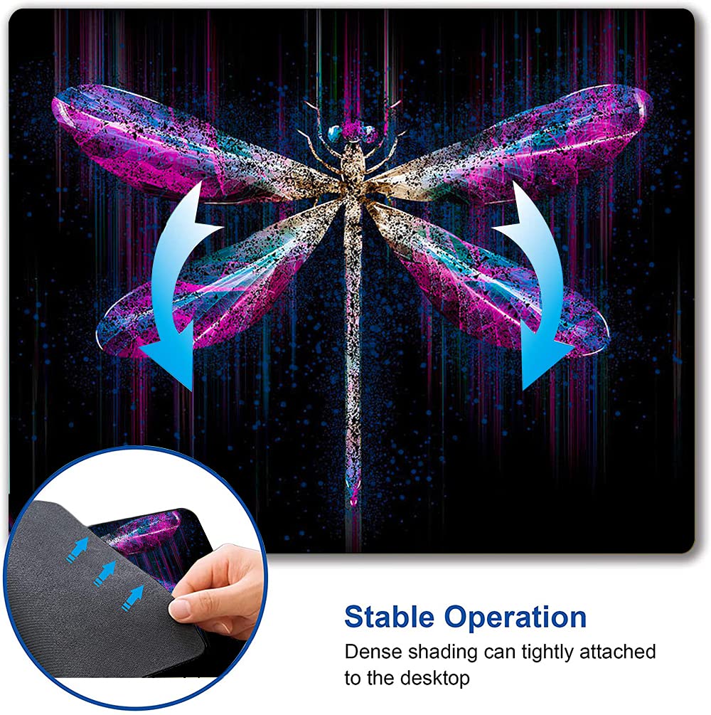 Premium Purple Dragonfly Mouse Pad - Non-Slip Rubber Base, Waterproof Square Mouse Mat for Office & Home Use - Perfect for Laptop, PC, Gaming & Work Desks