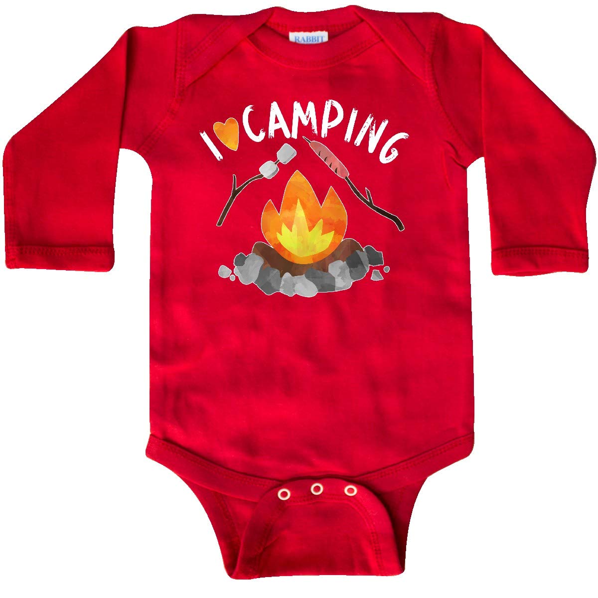 Inktastic I Love Camping - Campfire, Hot Dog & Marshmallows Long Sleeve Baby Bodysuit for Boys & Girls | Perfect for Outdoor Adventures, Camping Trips & Family Photos