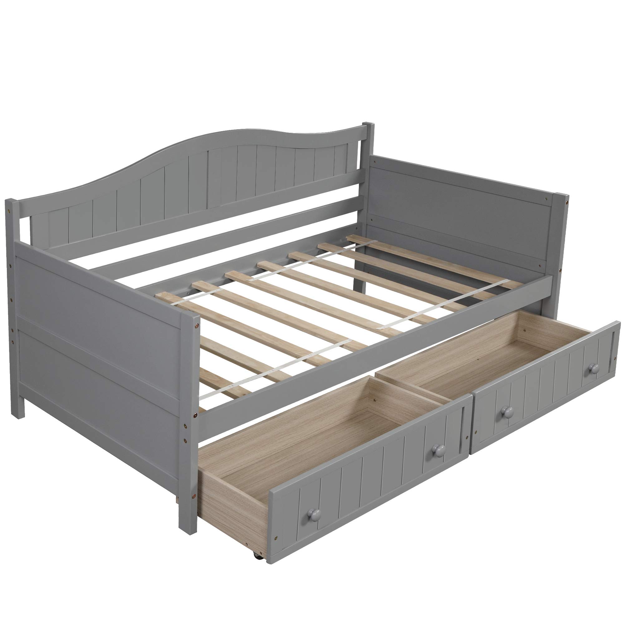 Harper & Bright Designs Twin Daybed with Storage Drawers - Wooden Twin Bed Frame with Drawers, Convertible Sofa Bed for Bedroom & Living Room - No Box Spring Needed - Gray - Perfect for Small Spaces, Guest Rooms & Multi-Functional Furniture Needs