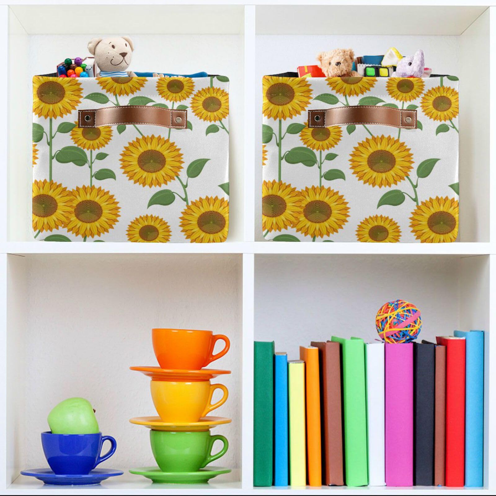 Foldable Sunflower Storage Basket with Handles - Home & Office Organizer
