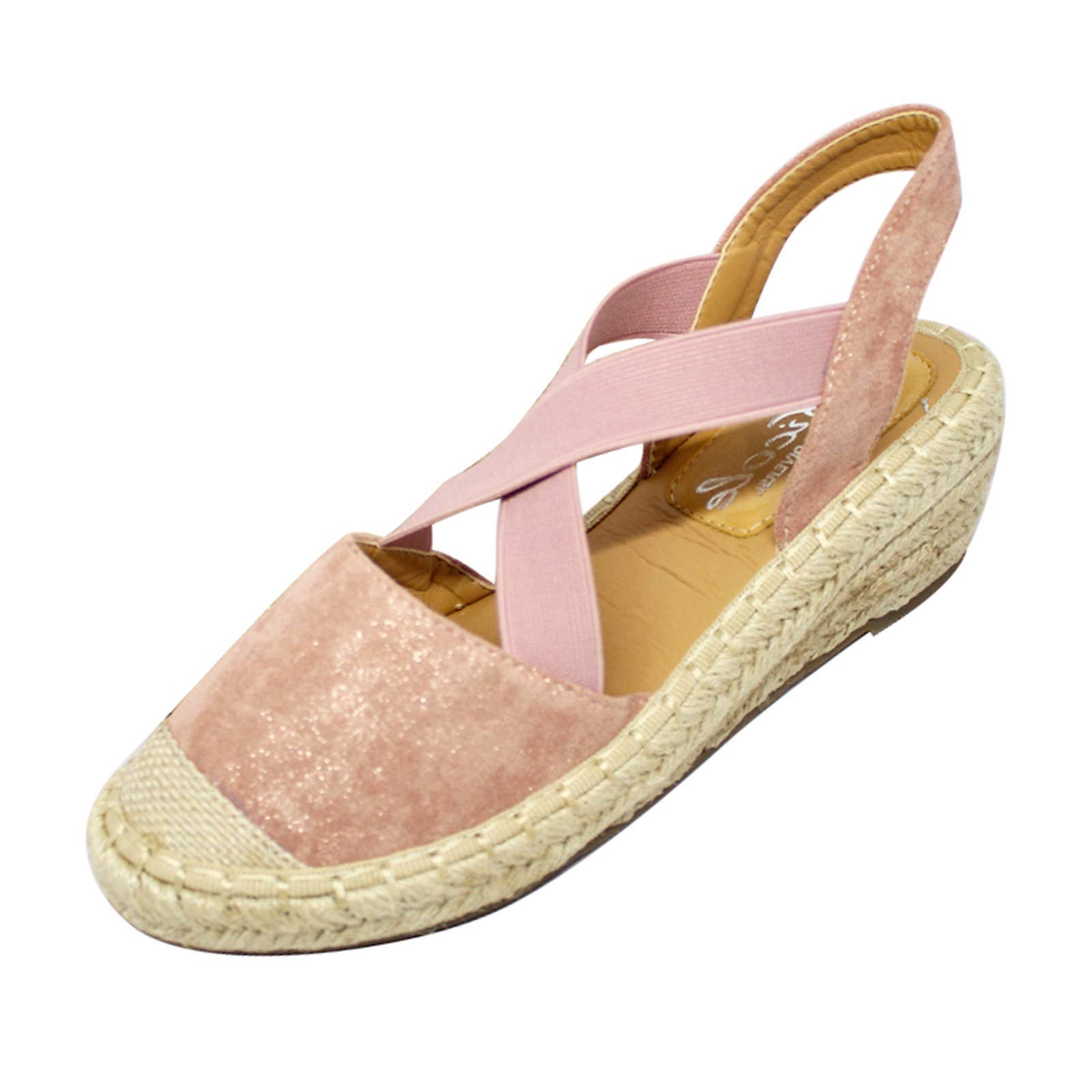 Women's Cross Strap Wedge Sandals with Elastic Bands - Comfortable Beach Shoes for Ladies, Pink Size 9 | Perfect for Summer Vacations, Pool Parties & Casual Outings