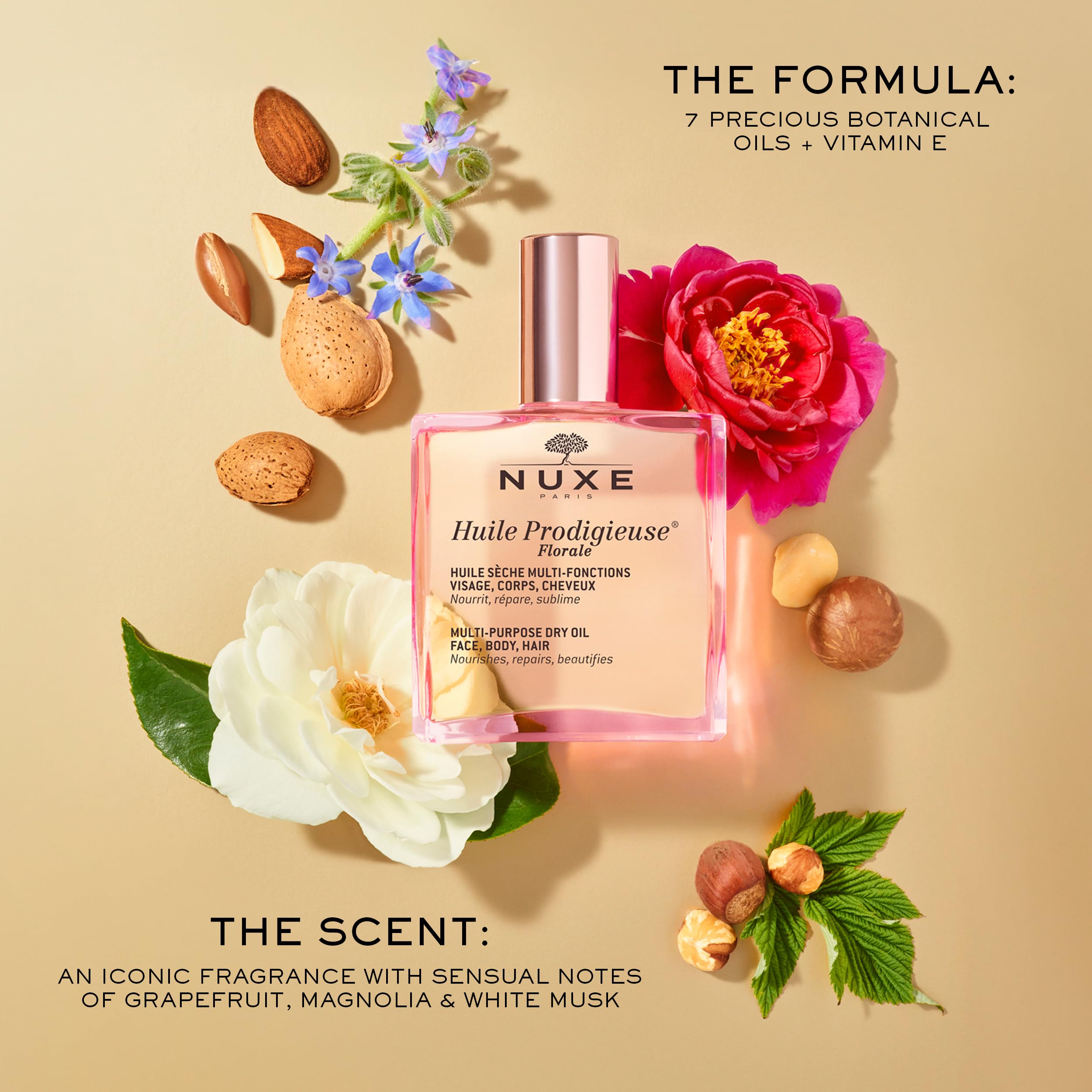 Nuxe Huile Prodigieuse Multi-Purpose Dry Oil for Face, Body & Hair – Hydrating & Nourishing for Glowing Skin – Perfect for Daily Moisturizing, Massage & After Sun Care