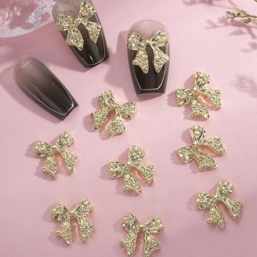 10Pcs 3D Gold Bow Nail Charms - Alloy Nail Art Decorations, Shiny Plating Cute Bow Knot Charms for Acrylic Nails, DIY Nail Art Supplies - Perfect for Manicures, Nail Salons & Party Nail Designs