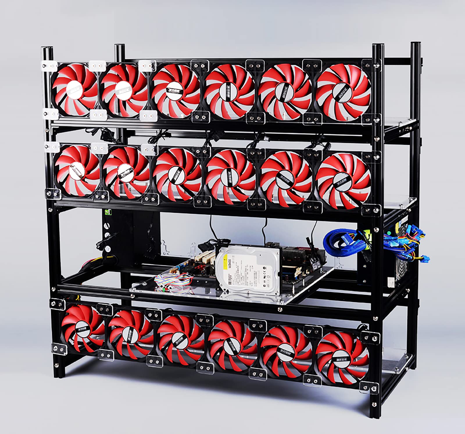 Bbaiy 19GPU Open Air Mining Rig Case - Computer Frame for Bitcoin, Ethereum, BTC & LTC Mining - Includes 18 Cooling Fans (Black) - Perfect for Cryptocurrency Mining Rigs & GPU Mining Farms