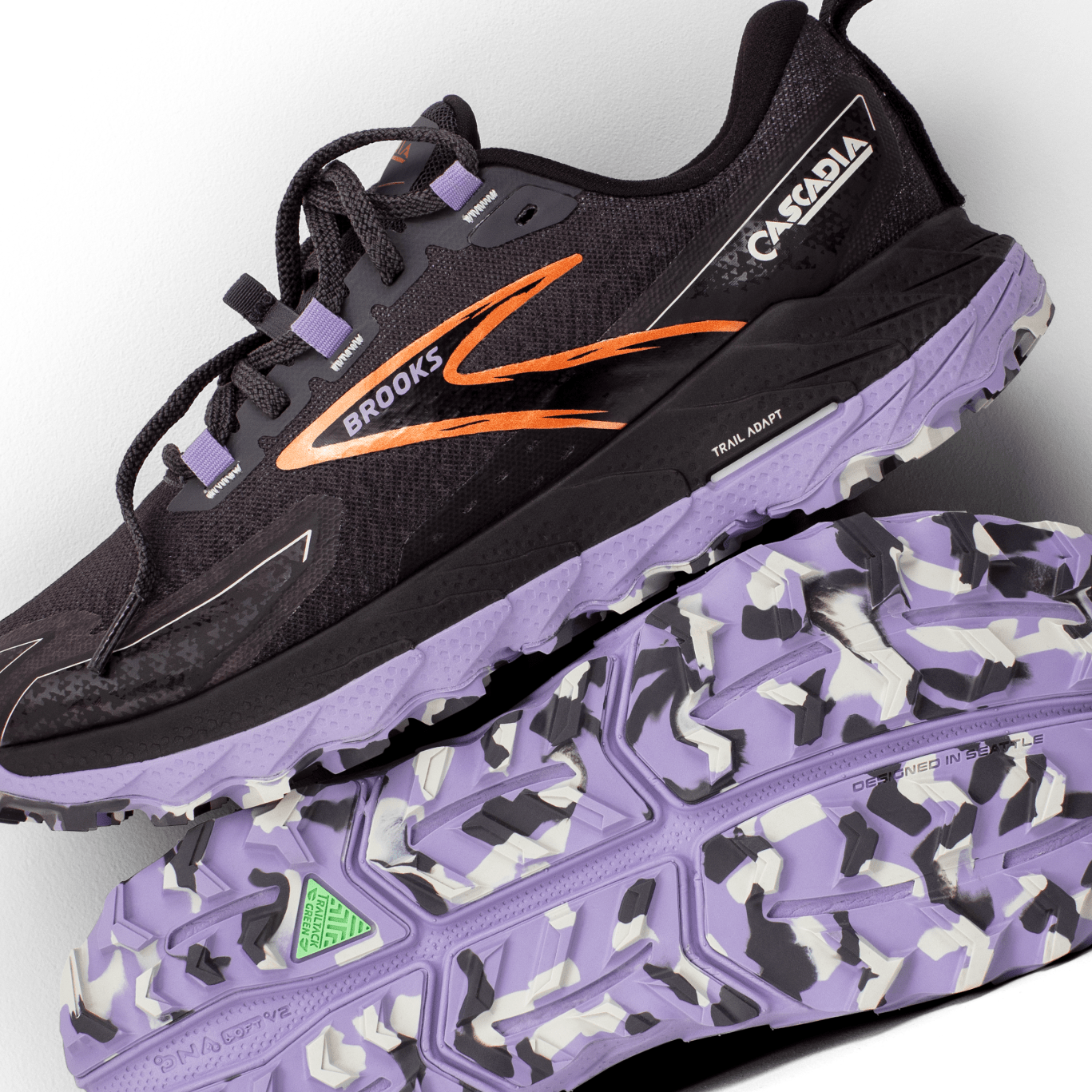 Brooks Cascadia 18 Women's Trail Running Shoes - D Width - Ebony/Sweet Lavender/Copper | Lightweight Cushioned for Hiking & Outdoor Adventures