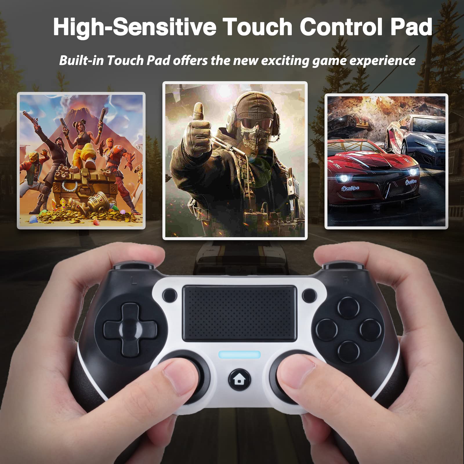 VooFun Wireless Bluetooth Controller for PS4/PS4 Pro/PS4 Slim - Compatible with PlayStation 4, Vibration Feedback, 6-Axis Motion Sensor, Touchpad, 3.5mm Headphone Jack, Turbo Function, 1000mAh Battery - Perfect for Gaming, Streaming & Long Play Sessions