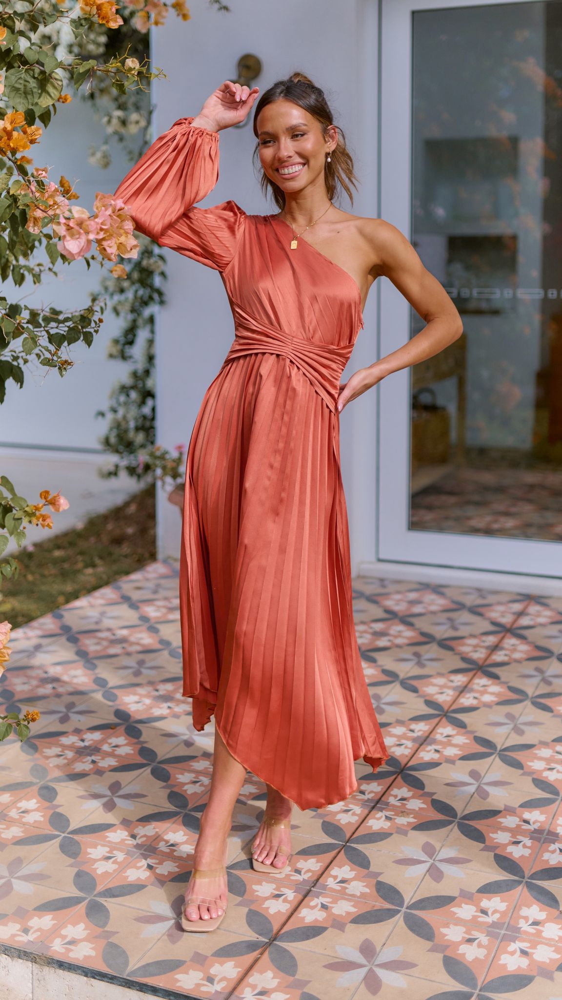 Brooklyn One Shoulder Midi Dress in Copper - Elegant Cocktail Party & Evening Wear for Women