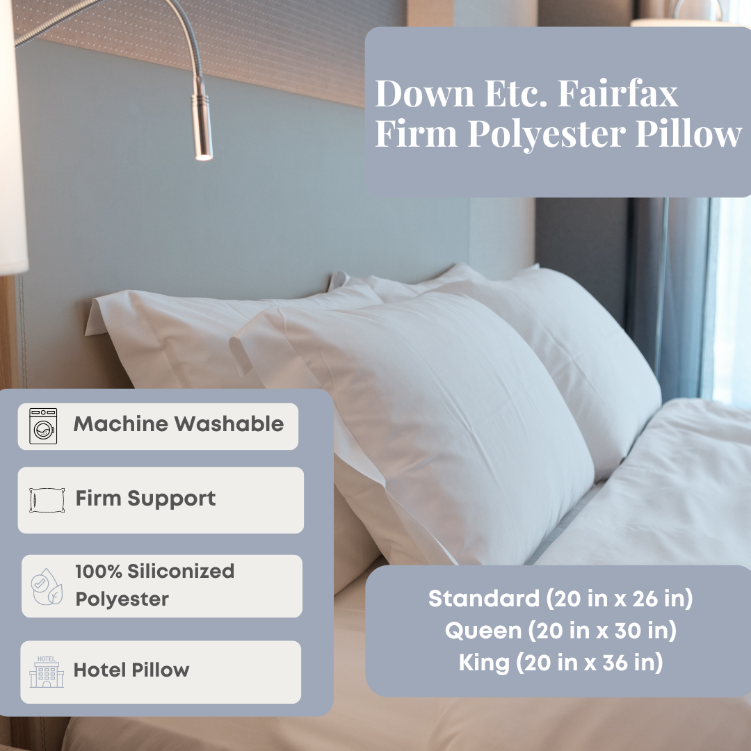 Premium Down Alternative Fairfax Firm Polyester Pillow - Hypoallergenic & Supportive for Side Sleepers, Back Pain Relief, Bed & Couch Use