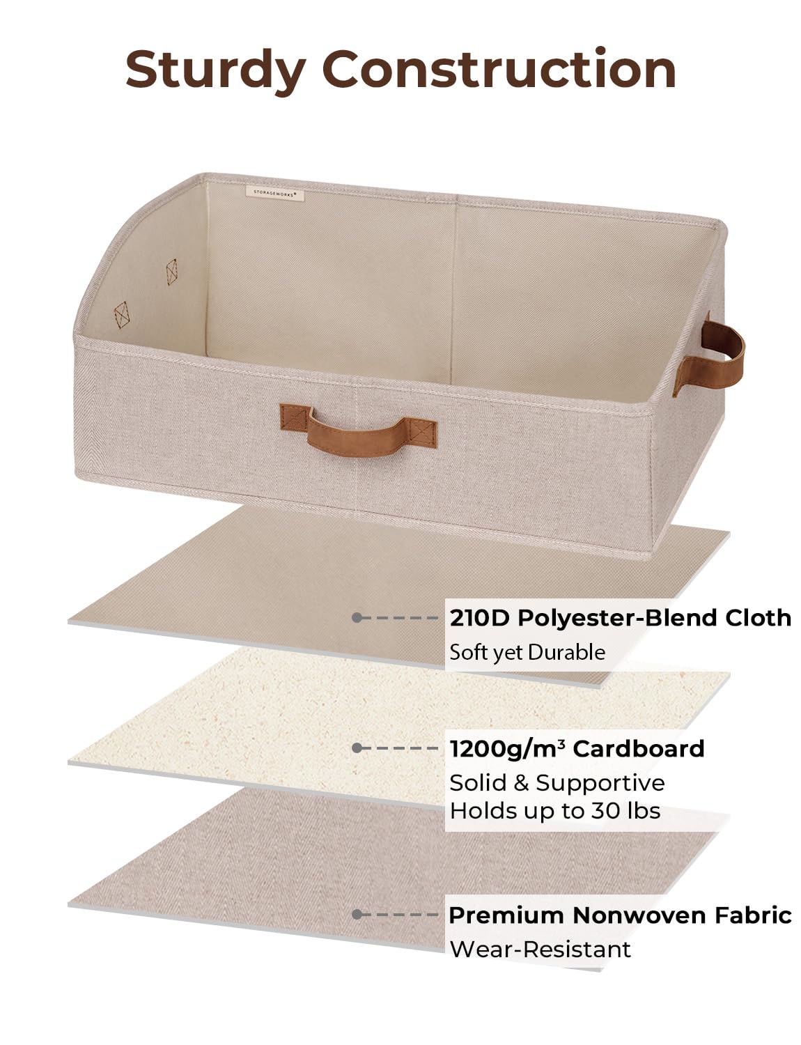 StorageWorks Closet Storage Bins - Foldable Fabric Organizer Box with Handles for Shelves, Trapezoid Clothes Baskets (Brown & Beige, 3-Pack) | Perfect for Bedroom, Closet & Home Organization