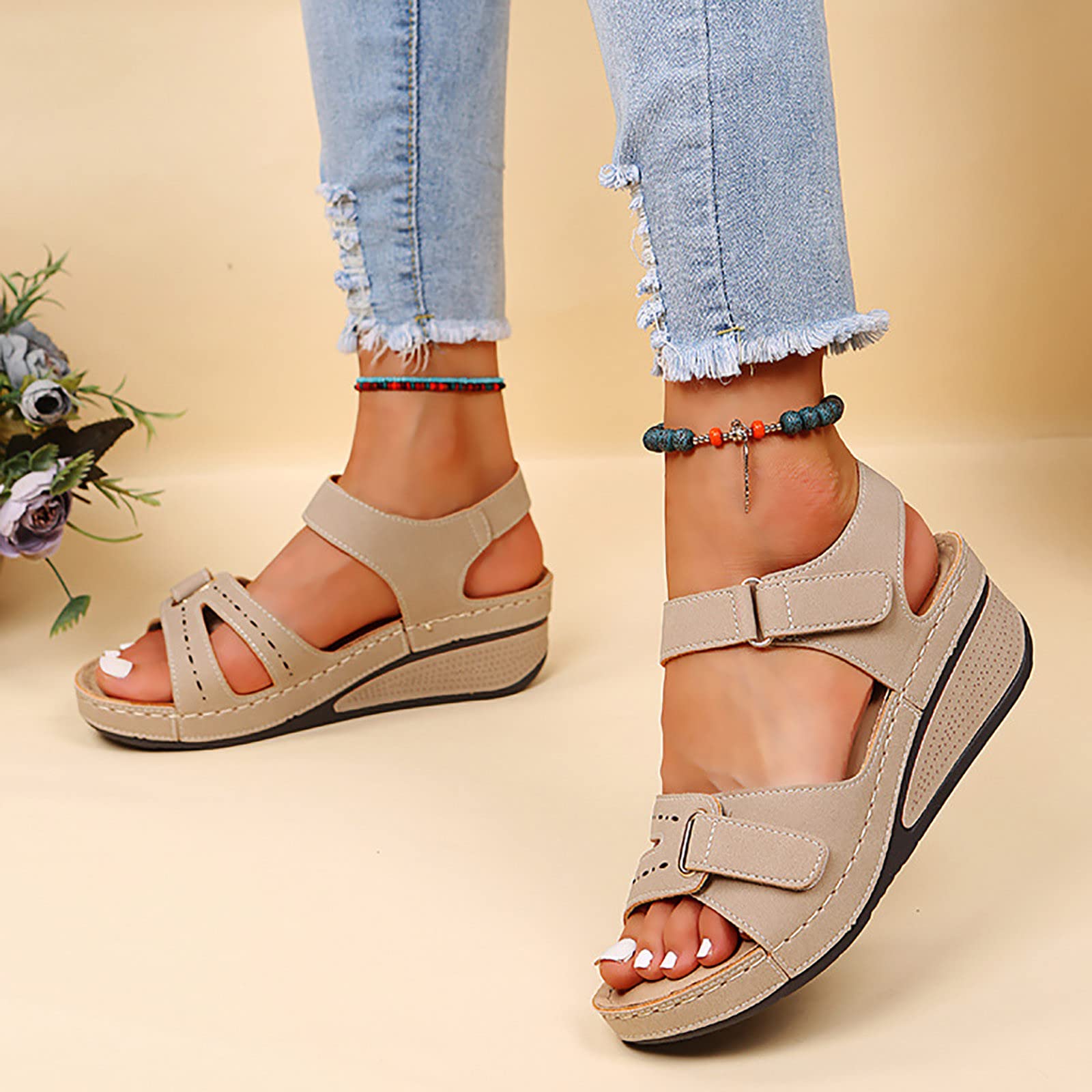 Women's Comfortable Non-Slip Wedge Sandals - Lightweight Summer Beach Slippers with Espadrille Sole for Wedding, Vacation & Casual Wear | Breathable Flat Thong Sandals for Women