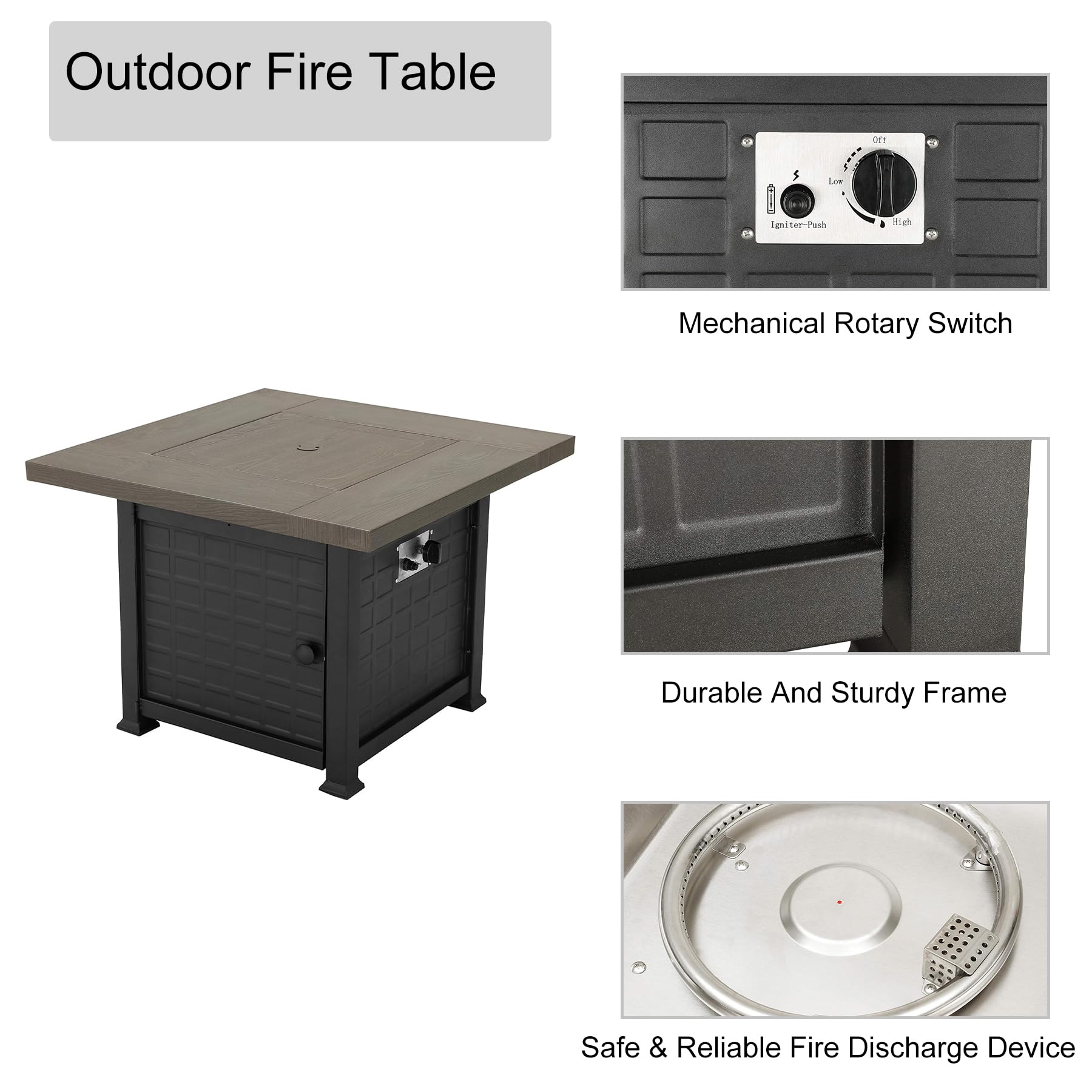 LOKATSE HOME 5-Piece Outdoor Patio Furniture Set with Square Fire Pit Table, Arm Chairs & Cushions - Blue - Perfect for Backyard, Garden, Poolside & Outdoor Entertaining