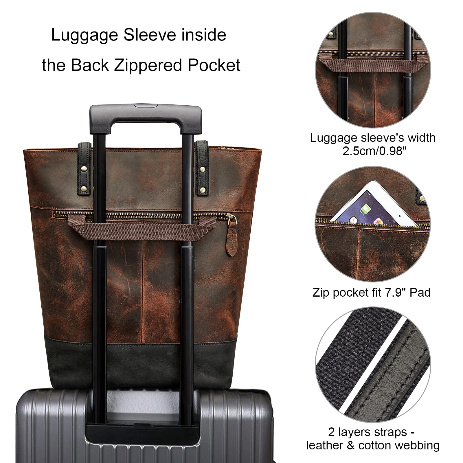 Genuine Leather Tote Bag for Women - Vintage Two-Tone Shoulder Purse with Luggage Sleeve | Stylish Work Bag, Travel Companion & Everyday Carryall