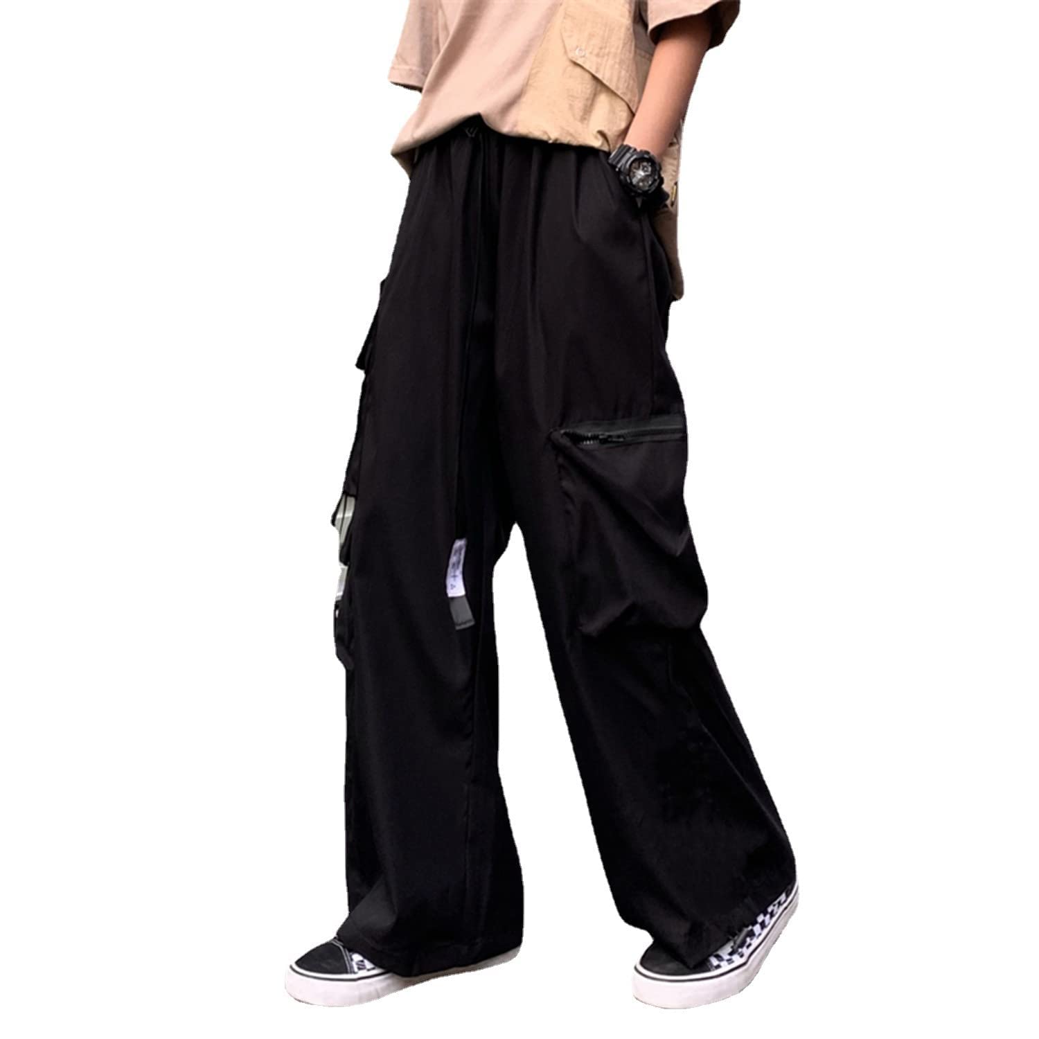 Trendy Wide Leg Cargo Pants for Women - Punk Style Baggy Drawstring Trousers, Harajuku Fashion Joggers & Sweatpants - Perfect for Streetwear, Casual Outfits and Urban Fashion