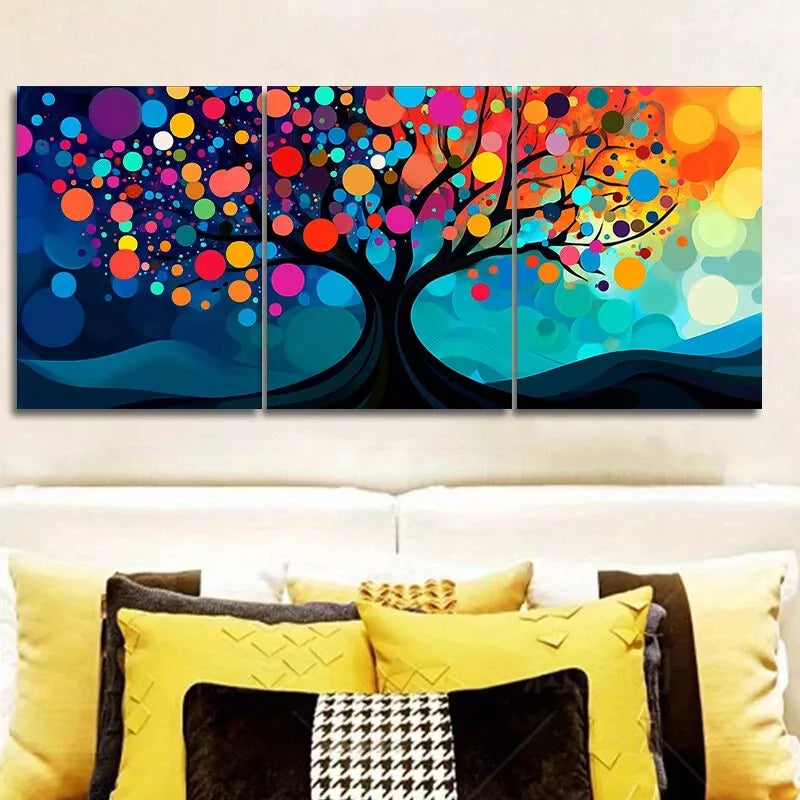 3-Piece Vibrant Tree with Circles & Dots Design Wall Art Set - Framed Canvas 40x60cm - High Quality Print - 100% Australian Made - Ready to Hang - Perfect for Living Room, Bedroom & Office Decor