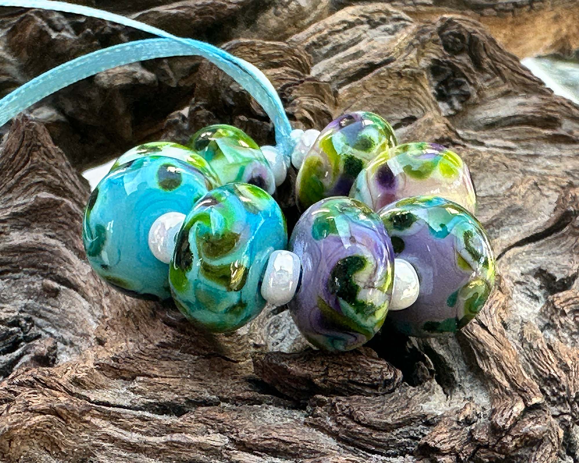 8 Green Mosaic Twists Lampwork Glass Beads Set for Jewelry Making - DIY Bracelets, Necklaces & Craft Projects (SRA Certified) - Perfect for Bohemian Style Accessories and Gift Giving
