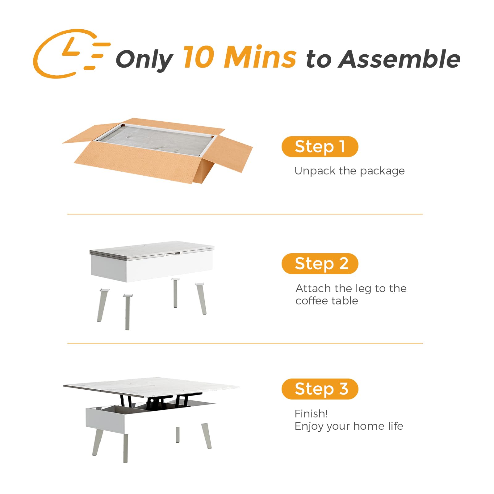 3 in 1 Lift Top Coffee Table - Easy 10-Minute Assembly, Convertible Multifunctional Table to Dining Table & Work Desk with Storage, Modern Gray - Perfect for Small Spaces, Living Rooms & Home Offices
