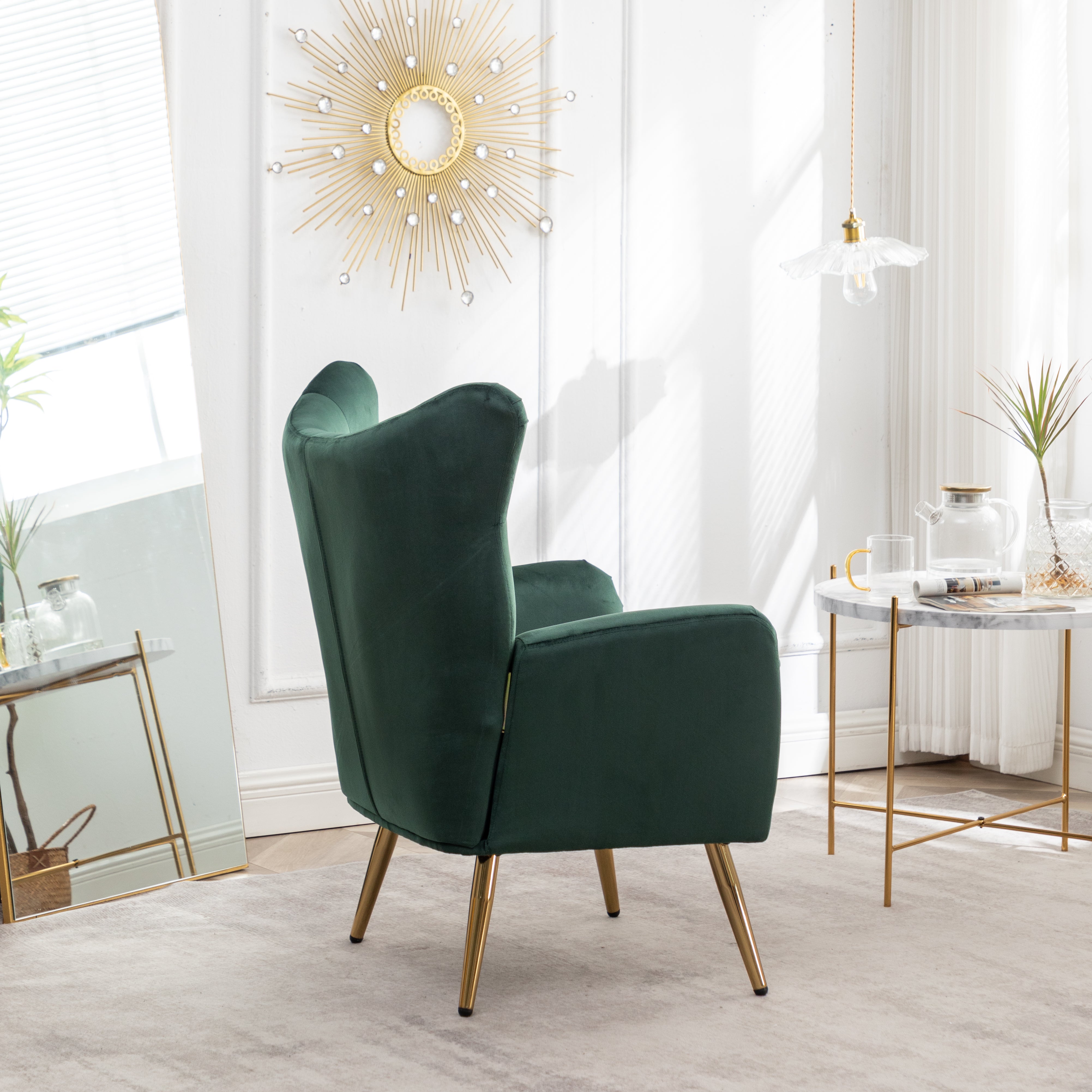 Roundhill Furniture Sovarol Velvet Button Tufted Wingback Accent Chair - Luxurious Living Room Seating for Home Office, Bedroom & Lounge Decor