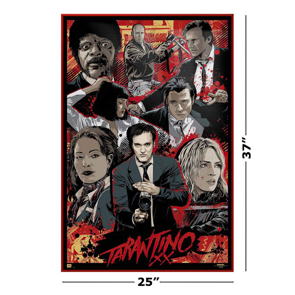 Framed Quentin Tarantino Movie Poster - 24x36 Inches Tarantino XX Print (Pulp Fiction, Kill Bill) - Perfect for Home Theater, Man Cave & Movie Lover Gifts