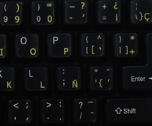 Spanish Traditional Keyboard Stickers - Yellow Letters on Clear Background for Desktop, Laptop & Notebook - Perfect for Bilingual Typing & Language Learning