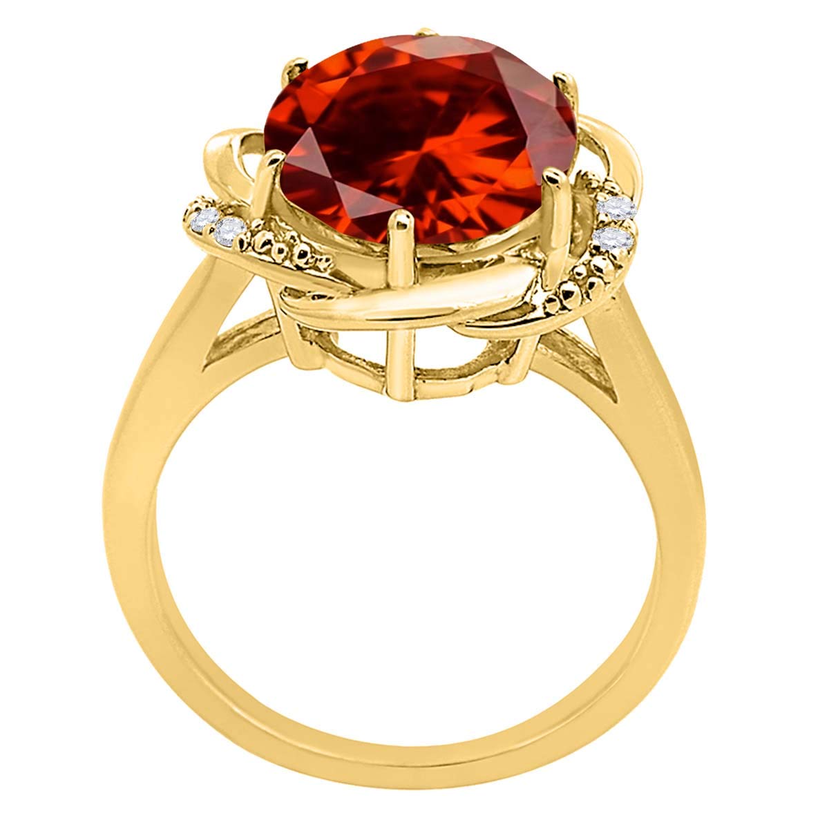 MauliJewels 10K Yellow Gold 4.55 Carat Garnet and Diamond Flower Prong Ring for Women | Elegant Jewelry Gift for Anniversary, Valentine's Day & Special Occasions