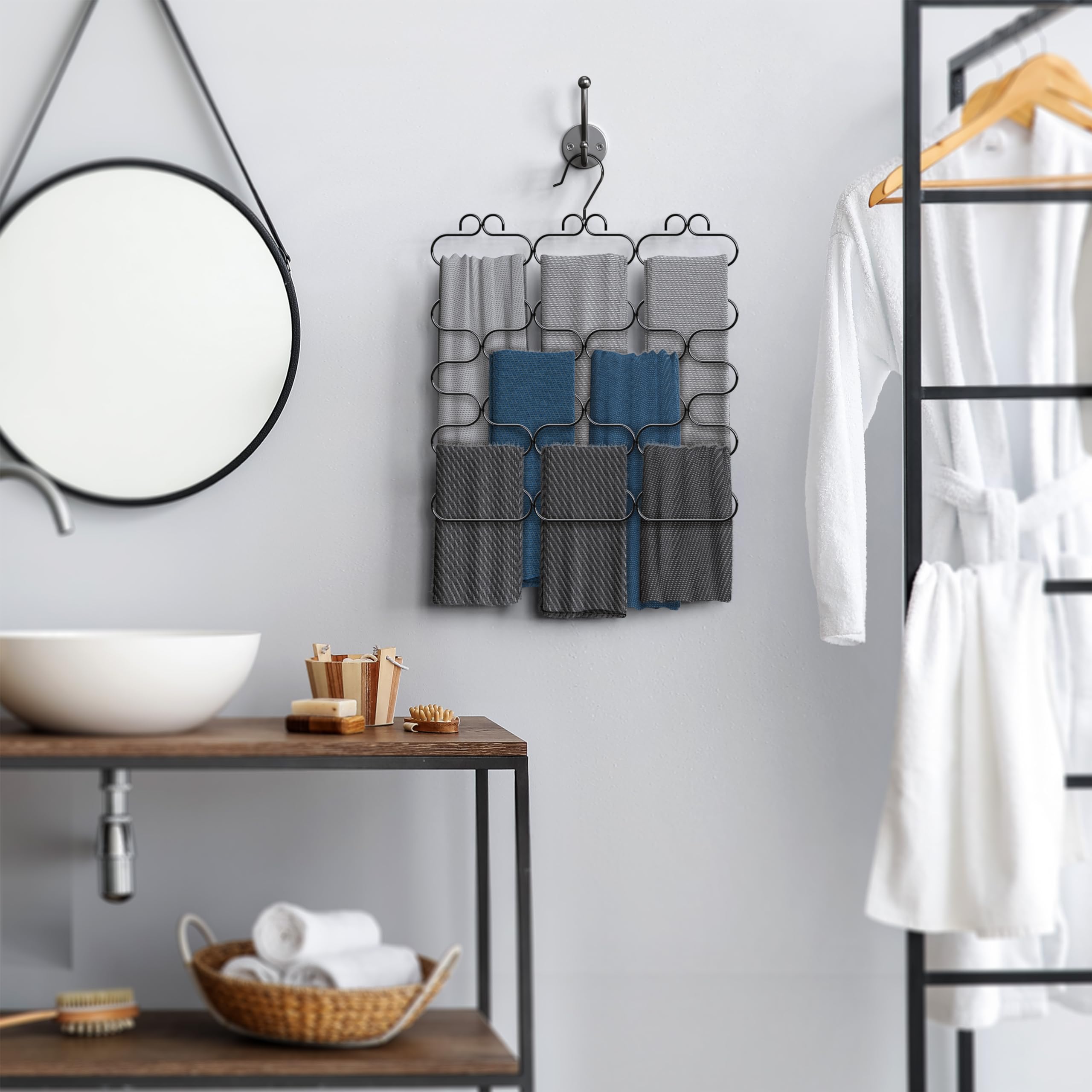 DecoBrothers 23-Loop Black Scarf Hanger for Closet - Space Saving Closet Organizer for Scarves, Ties & Accessories (Perfect for Bedroom, Walk-in Closet & Travel)