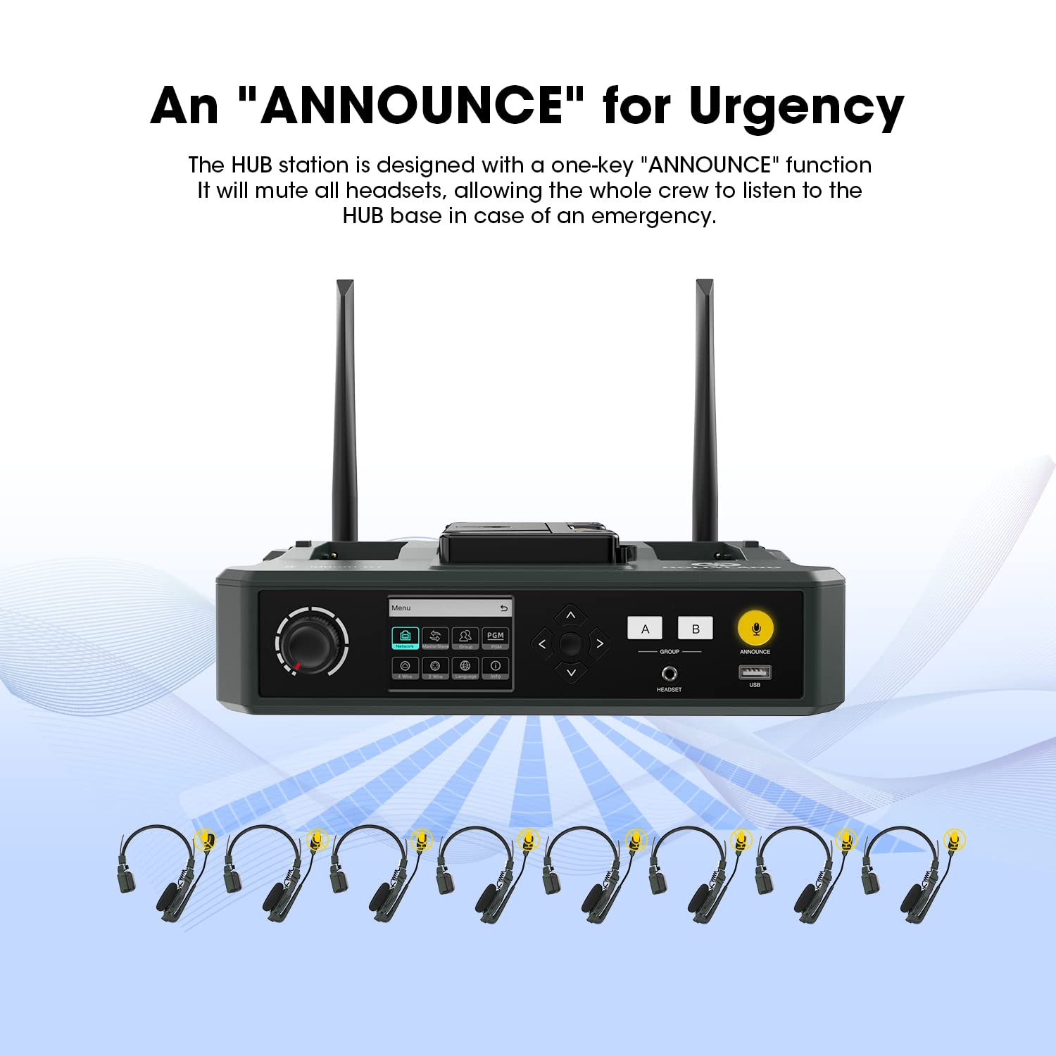 Hollyland Solidcom C1 Wireless Headset Intercom System - 9-Person Full-Duplex Communication, 1.9GHz Frequency, Base Station & 9 Headsets, AB Grouping, Cloud Meeting, Expandable Connection - Perfect for Team Communication, Events, Conferences, and Business Meetings