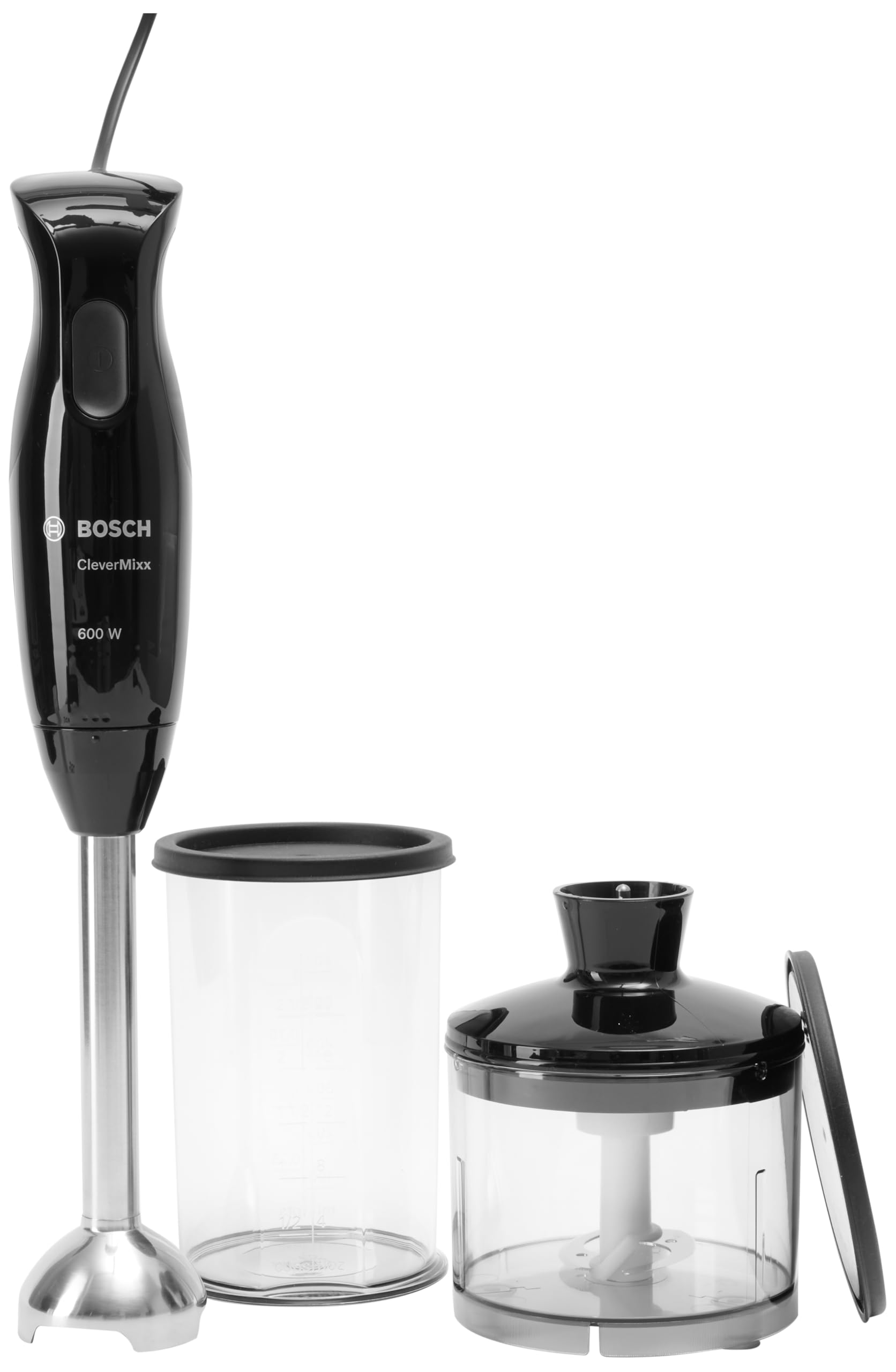 Bosch MSM2610B 600W Hand Blender with 4 Blades - Black/Grey - Powerful Immersion Blender for Smoothies, Soups & Food Prep - Includes Chopper Attachment - Perfect for Kitchen, Camping & Small Spaces